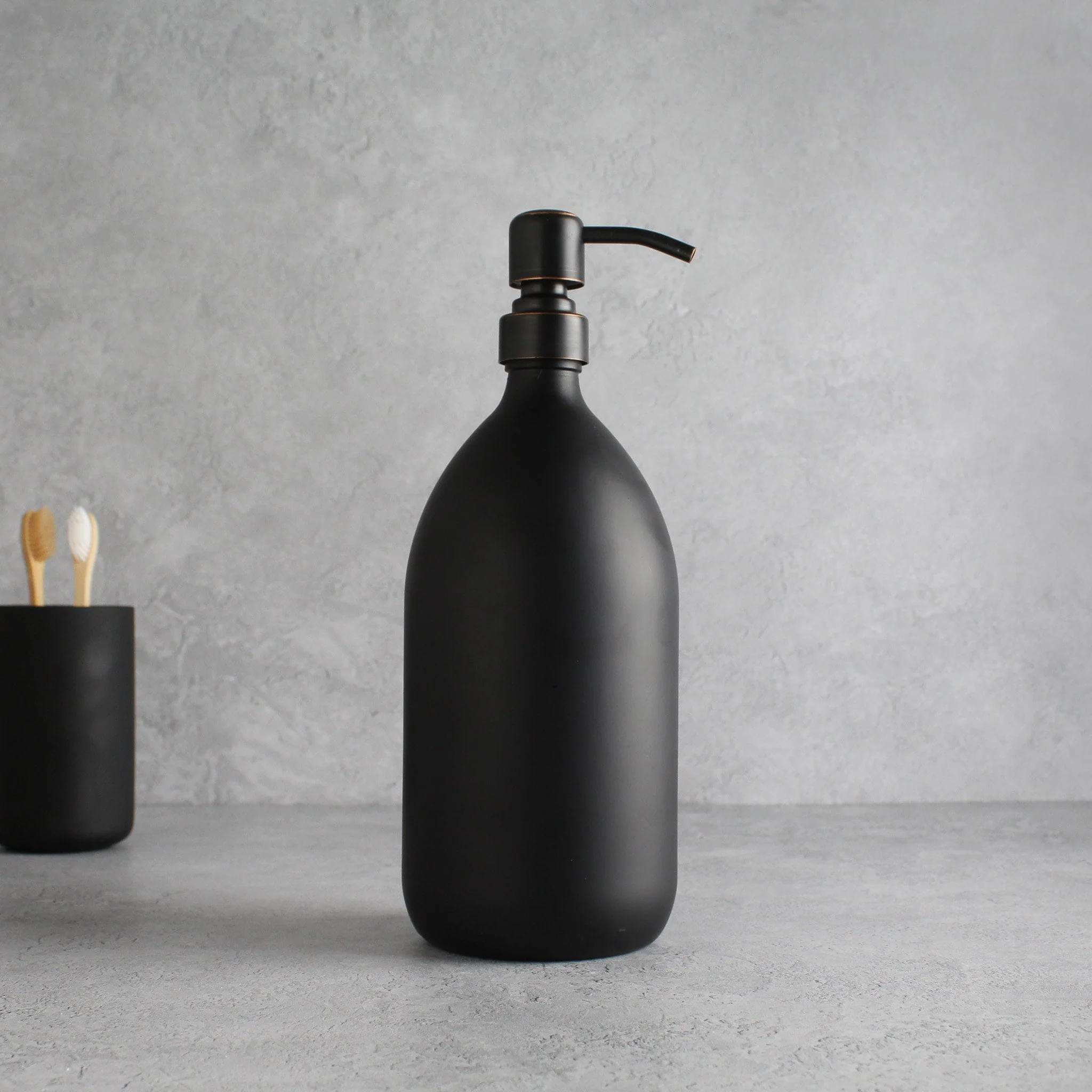 Matte Black Glass Dispenser Bottle With Black/Copper Pump - Image 3