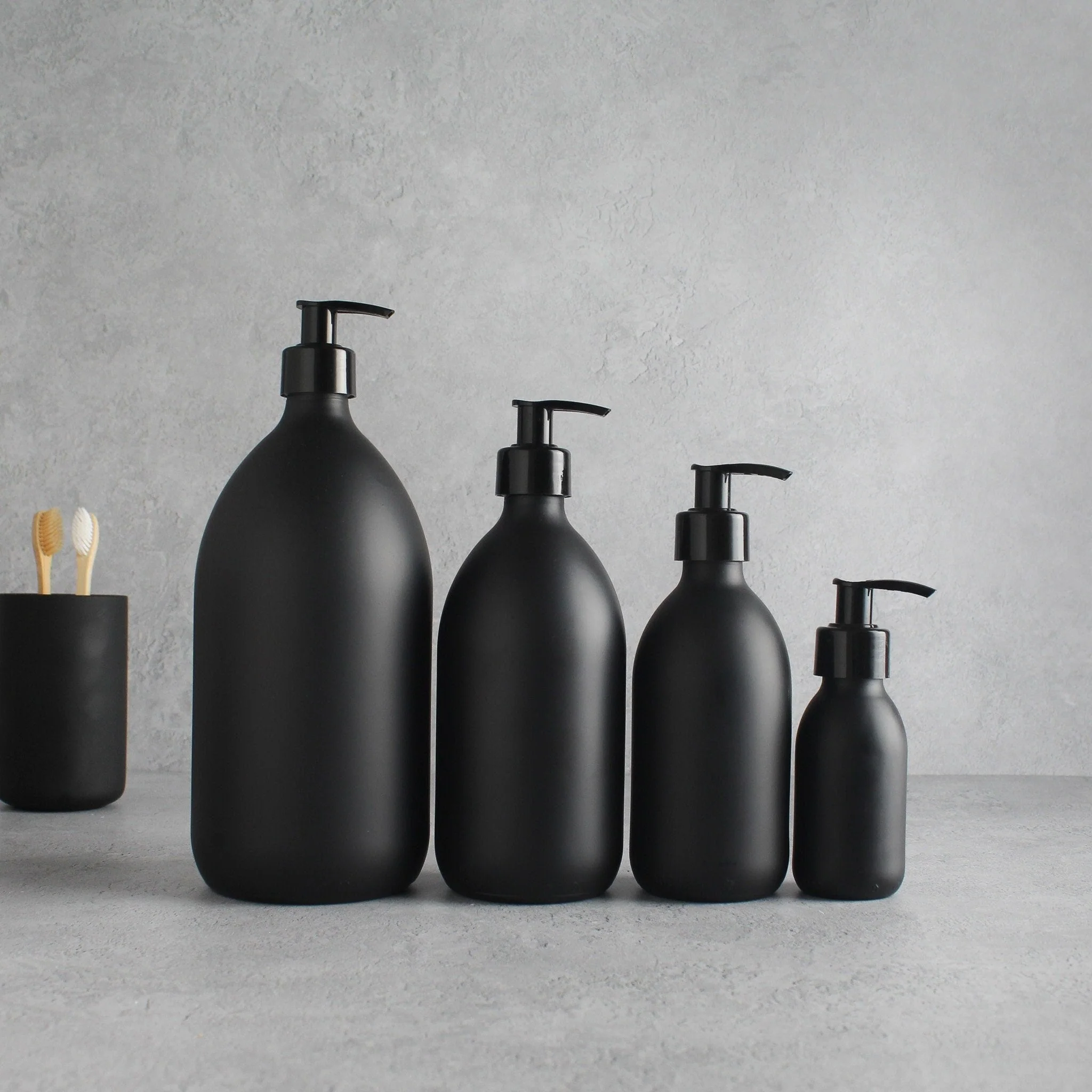 Matte Black Glass Dispenser Bottle With Black Pump - Image 2