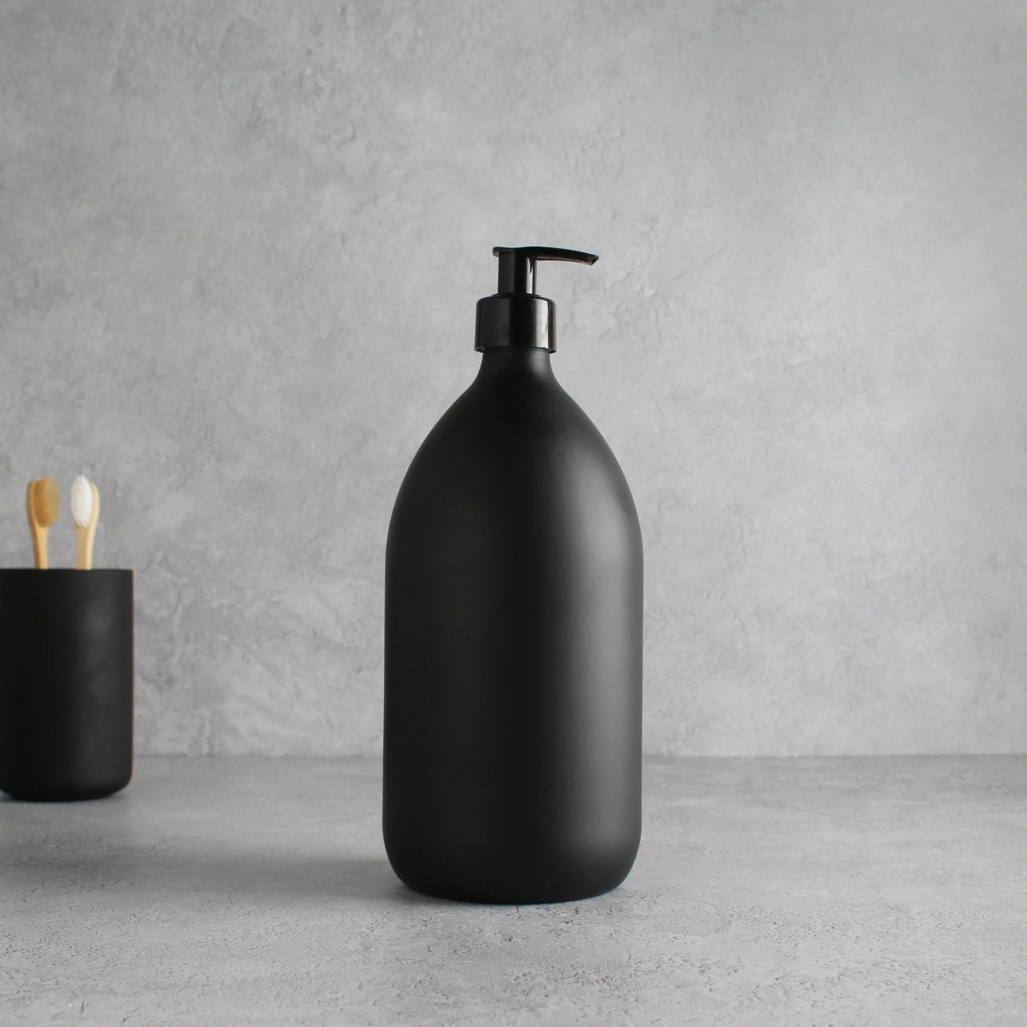 Matte Black Glass Dispenser Bottle With Black Pump - Image 3