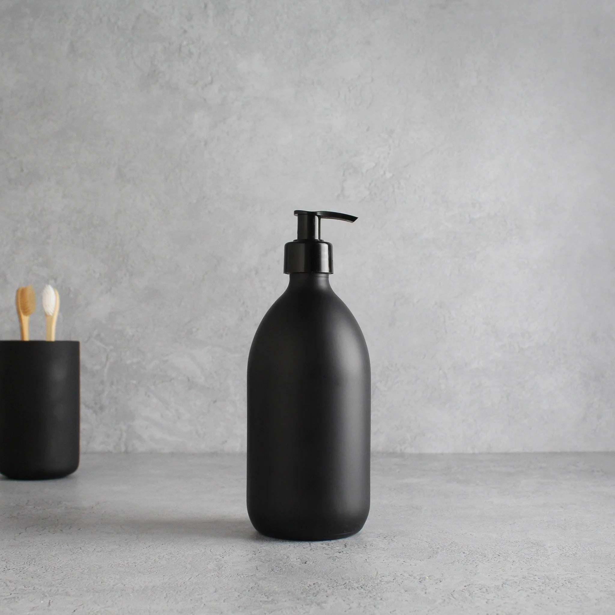 Matte Black Glass Dispenser Bottle With Black Pump - Image 4