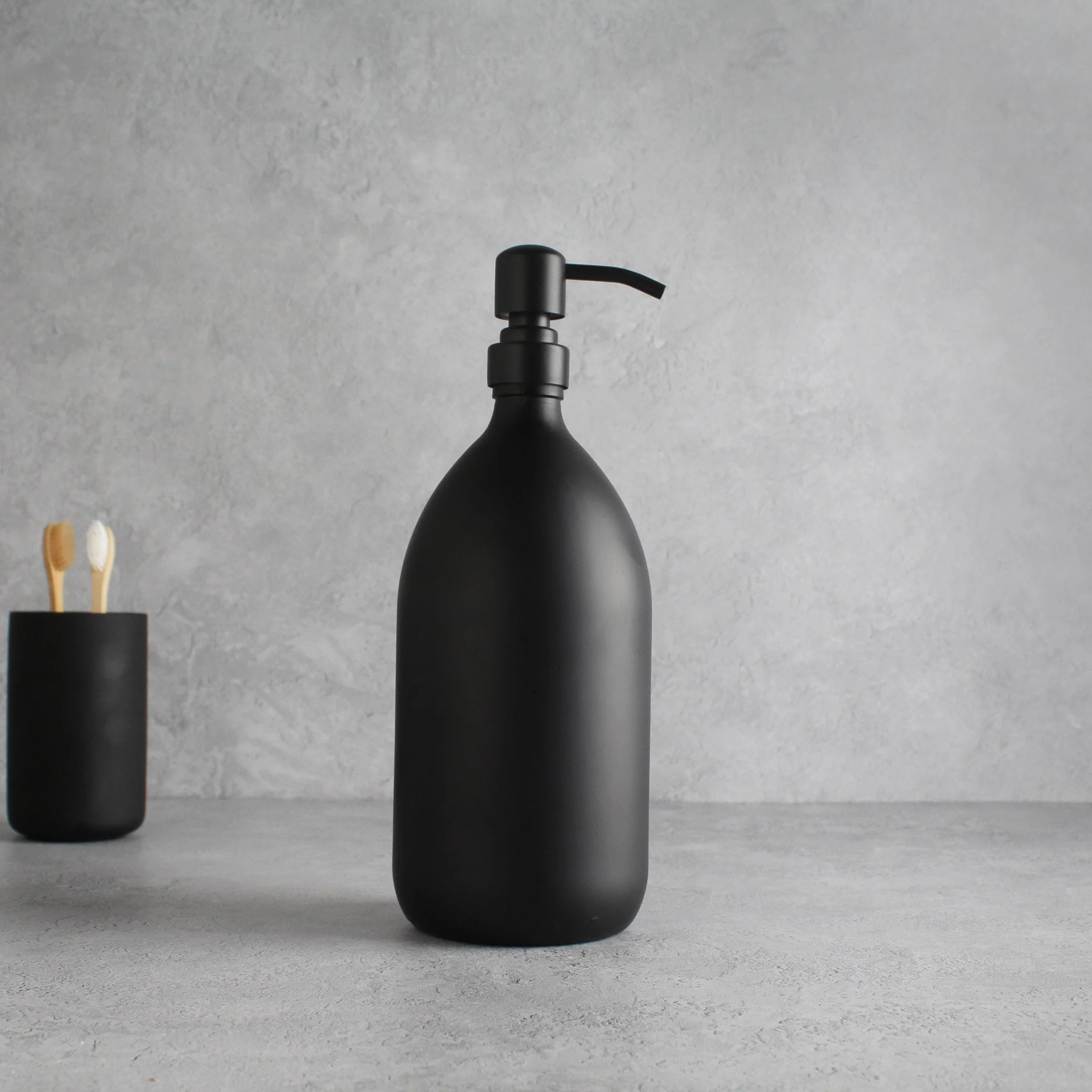 Matte Black Glass Dispenser Bottle With Matte Black Pump - Image 4