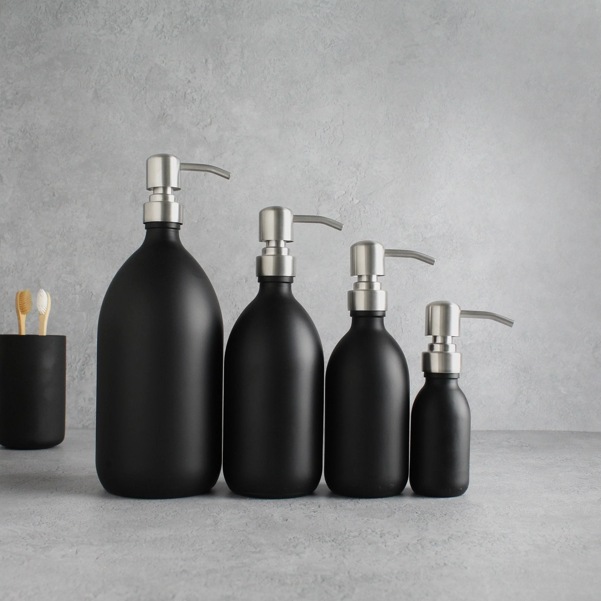 Matte Black Glass Dispenser Bottle With Silver Pump - Image 2