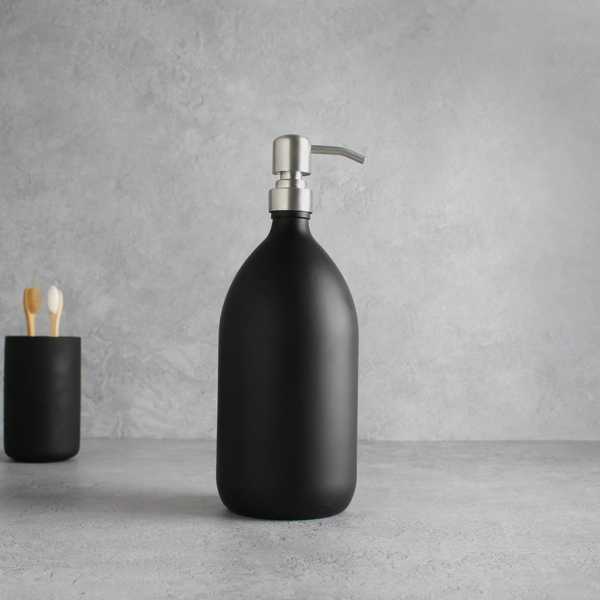 Matte Black Glass Dispenser Bottle With Silver Pump - Image 3