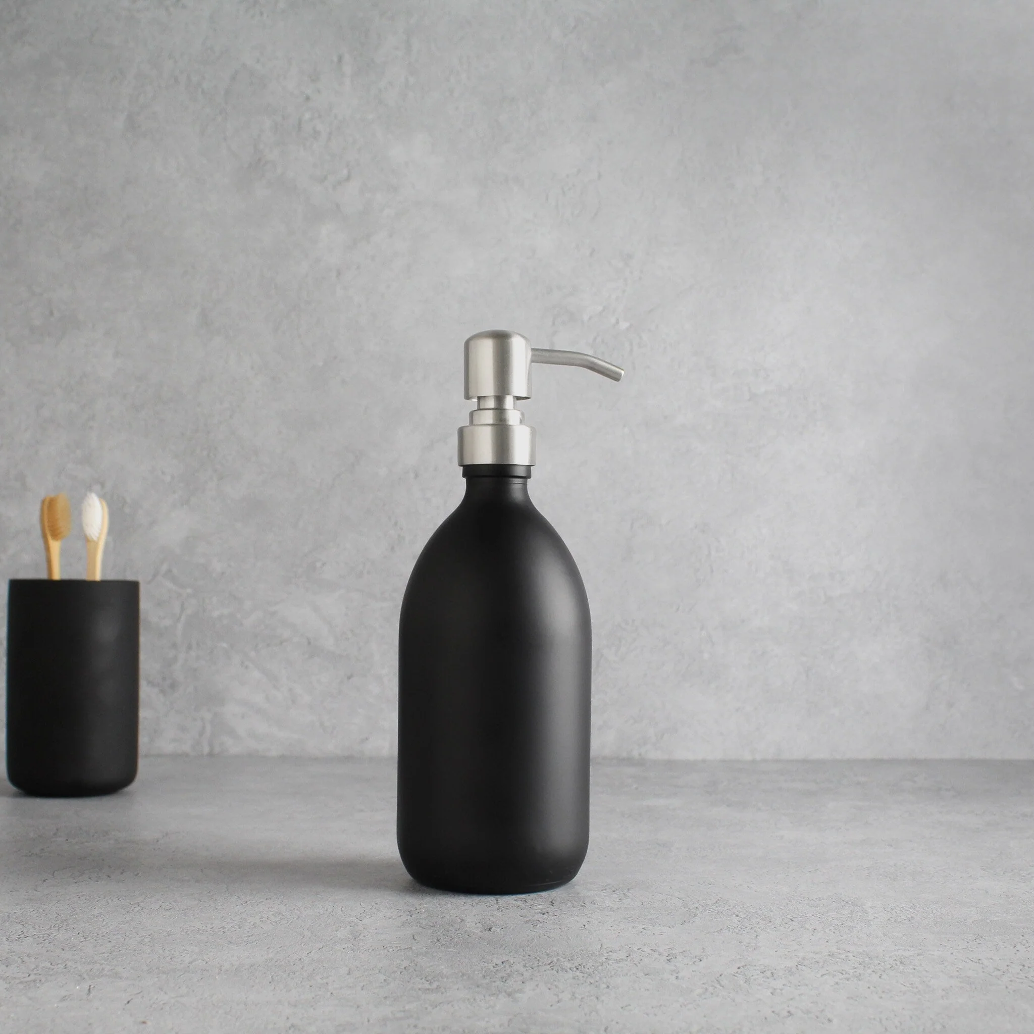 Matte Black Glass Dispenser Bottle With Silver Pump - Image 4