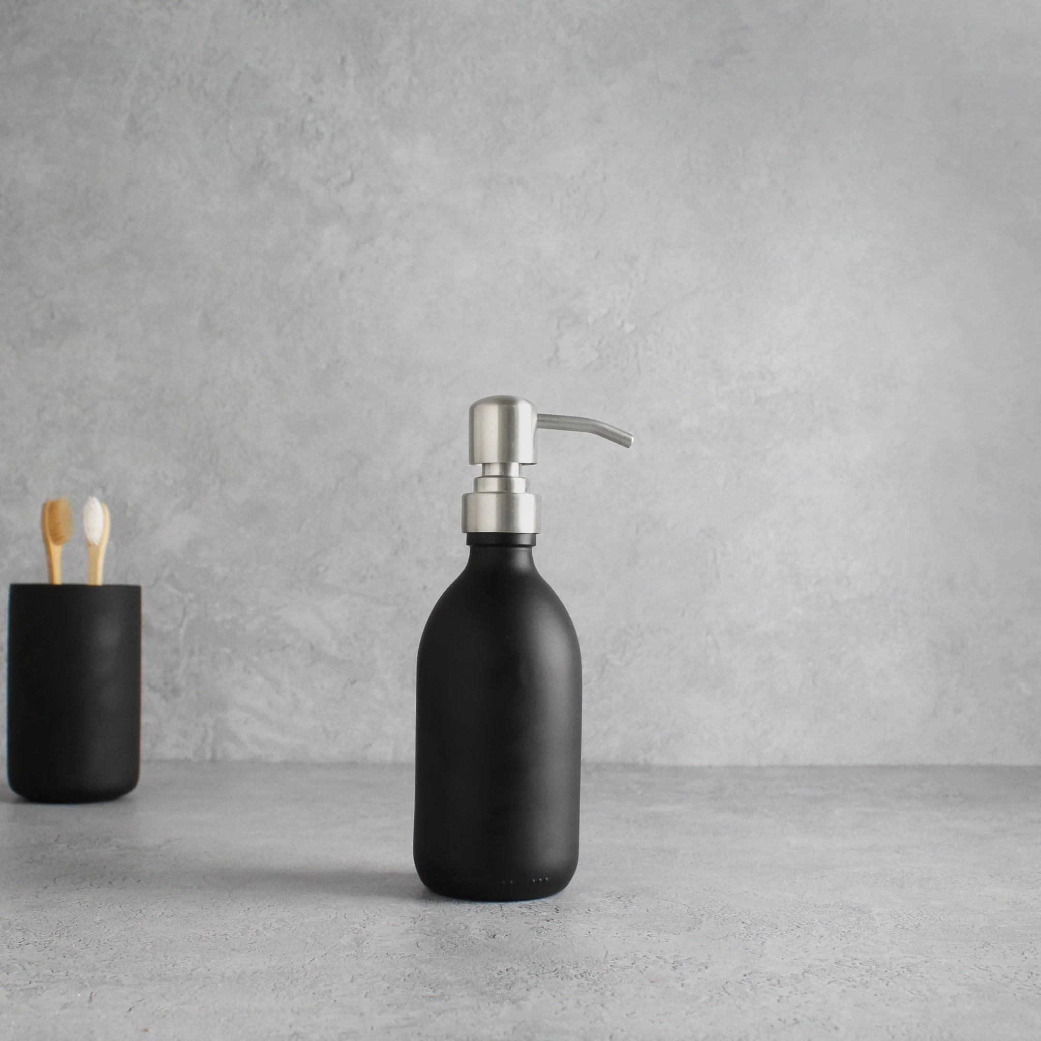 Matte Black Glass Dispenser Bottle With Silver Pump - Image 5