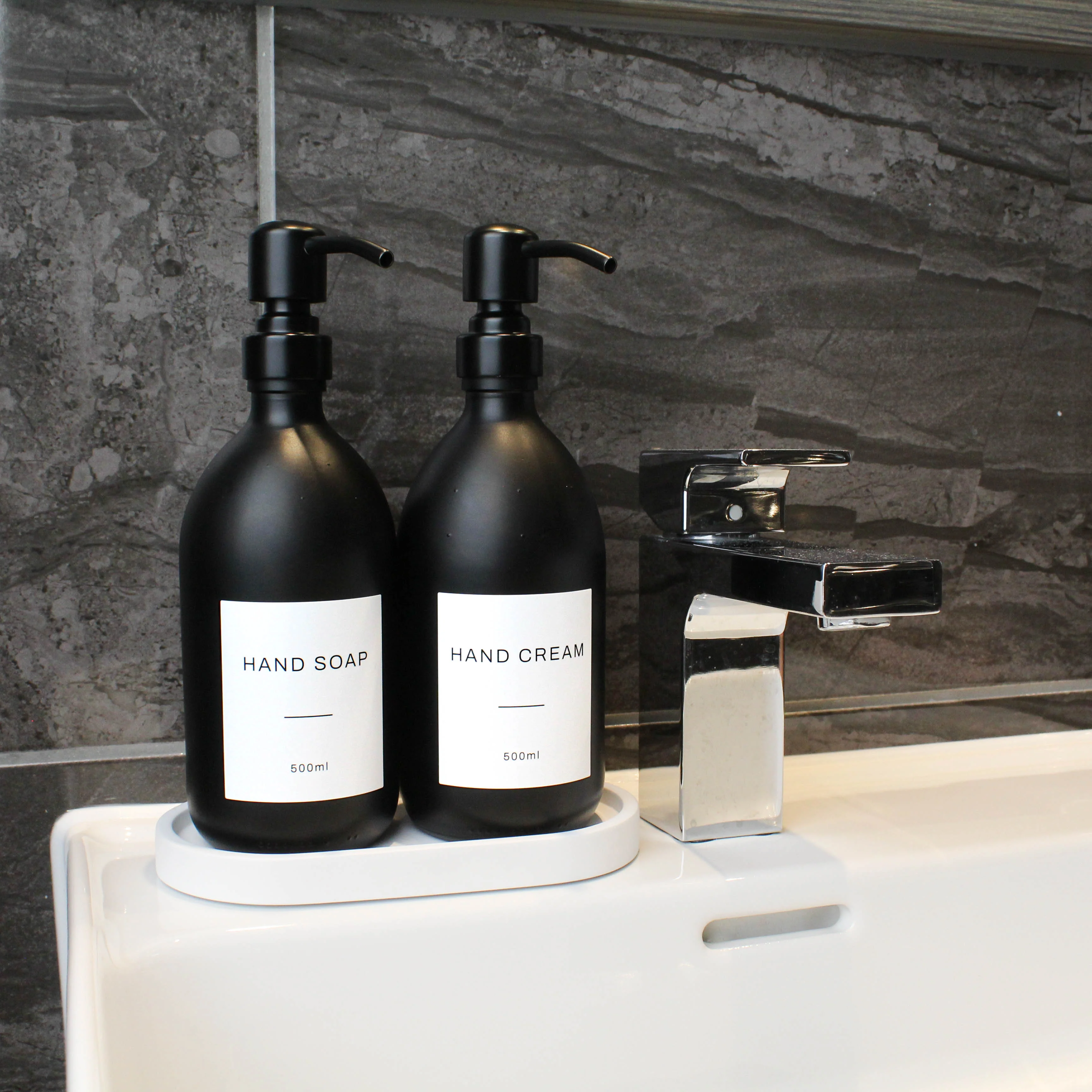 White Tray & Matte Black Dispenser Double Set - Image 6