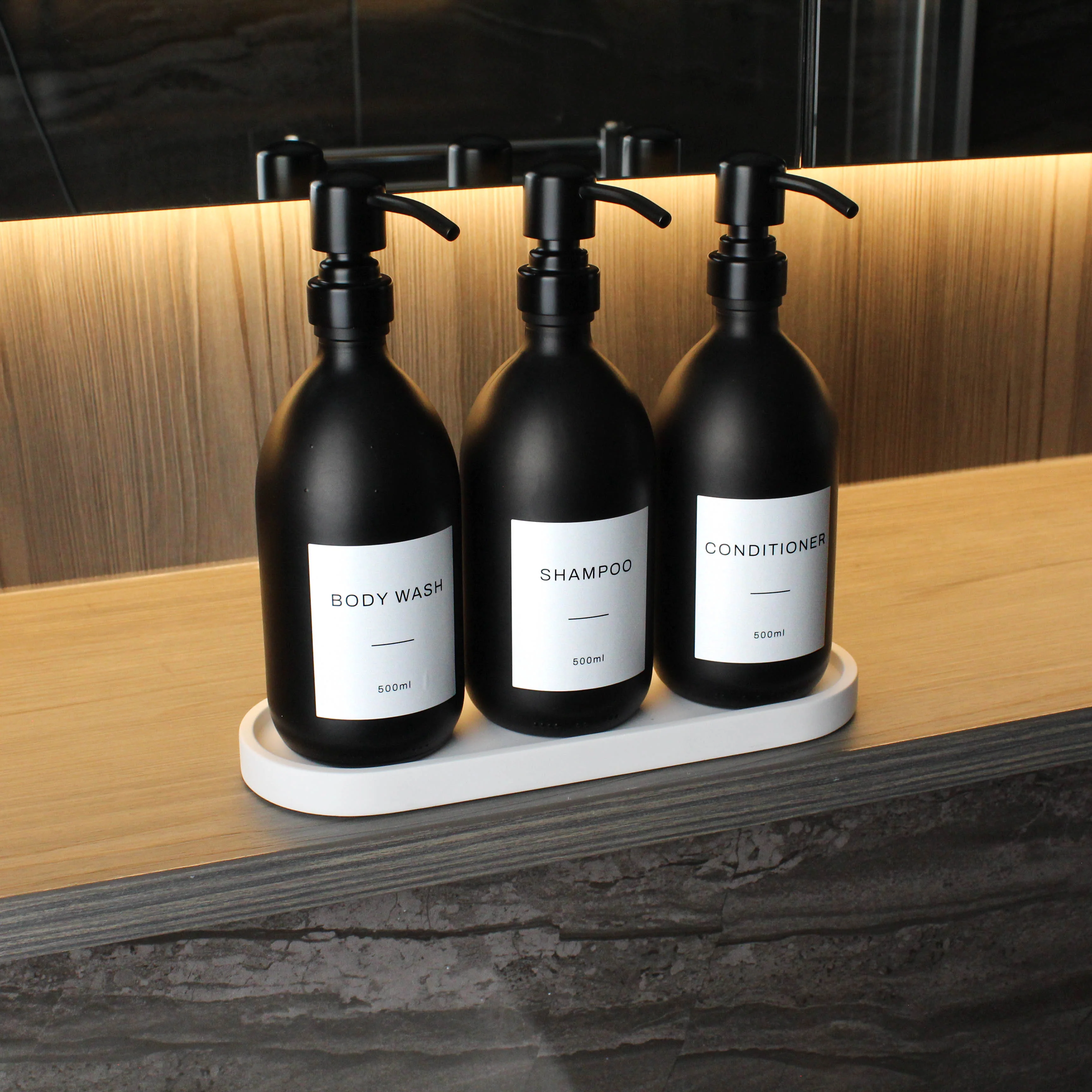 White Tray & Matte Black Dispenser Triple Set - Image 4