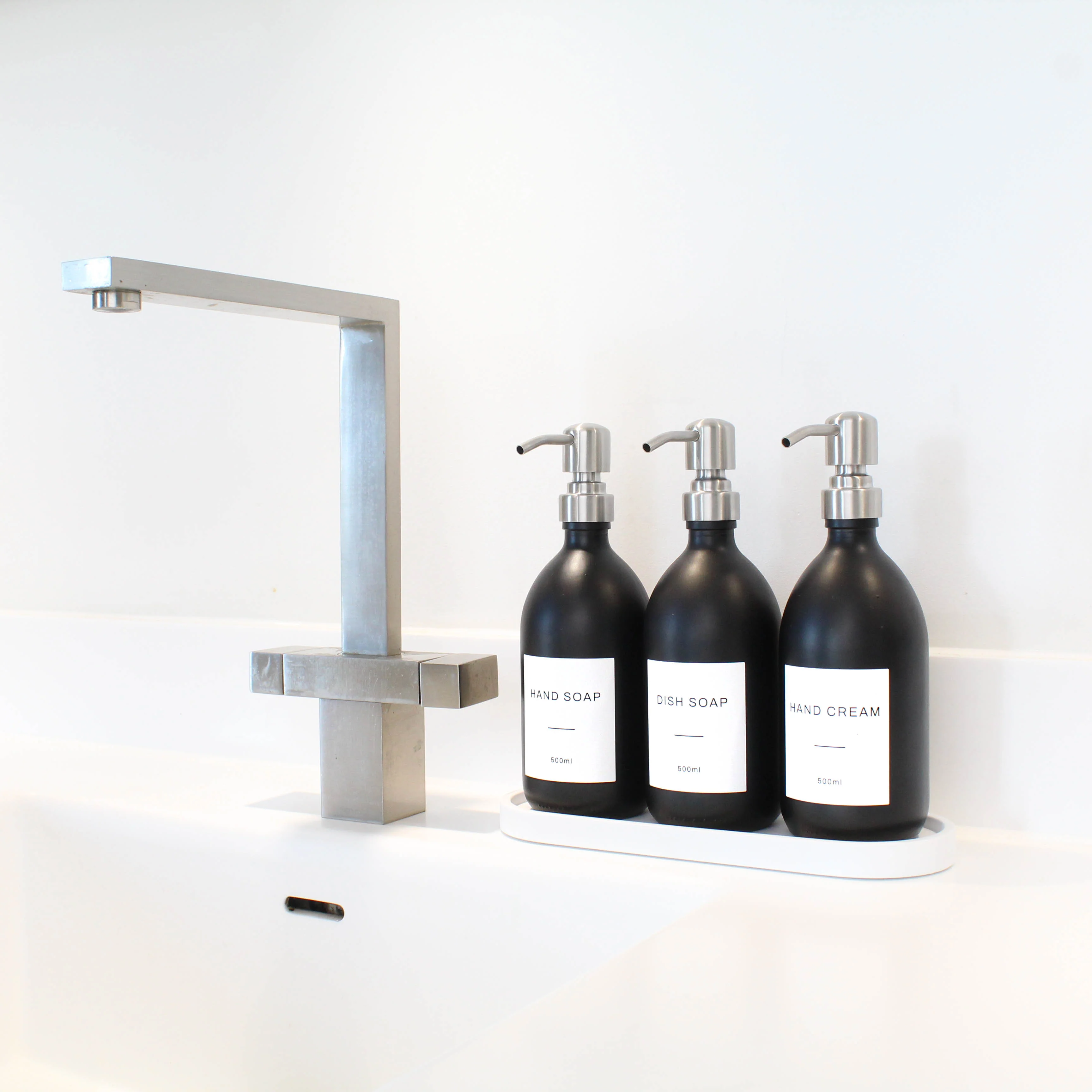 White Tray & Matte Black Dispenser Triple Set - Image 5