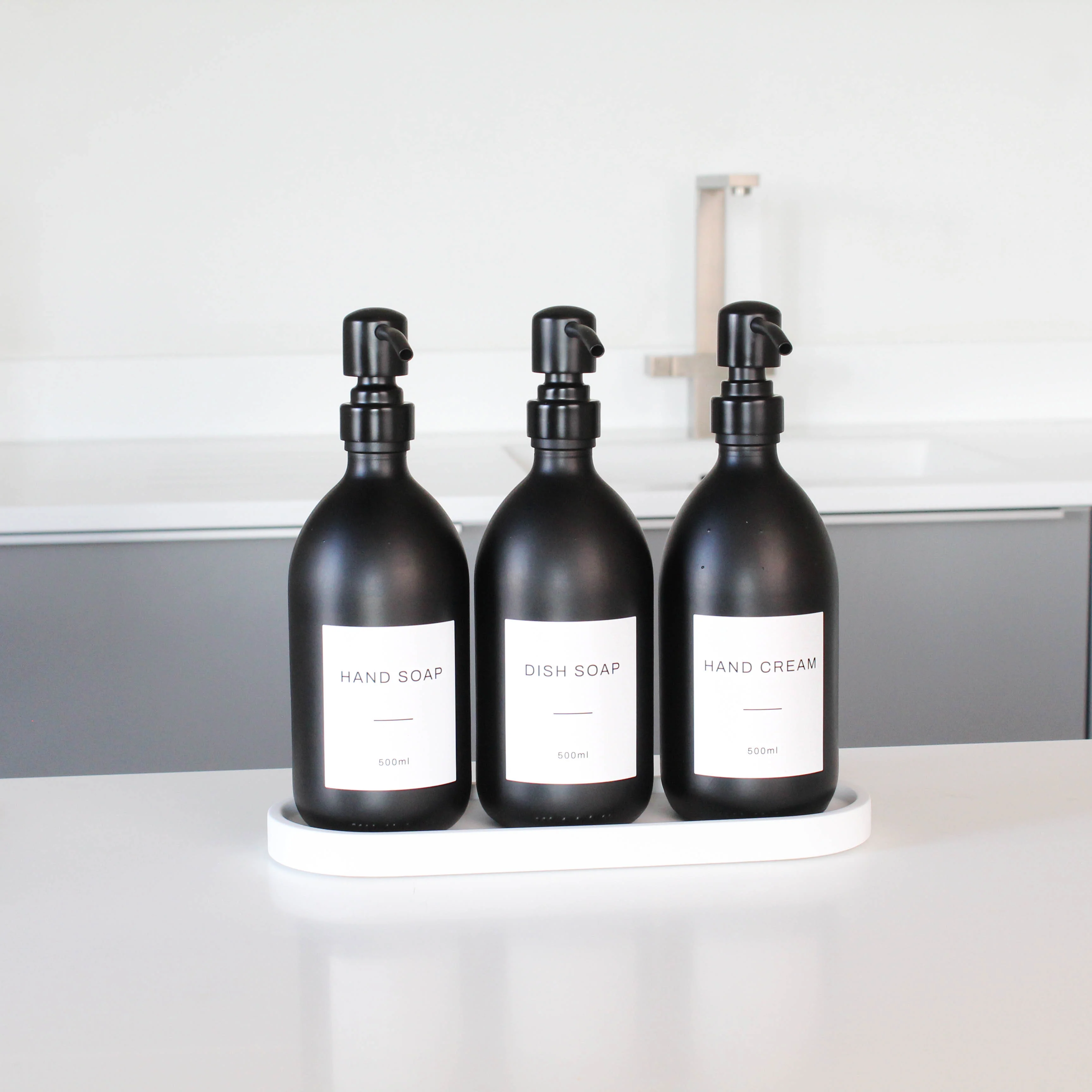 White Tray & Matte Black Dispenser Triple Set - Image 6