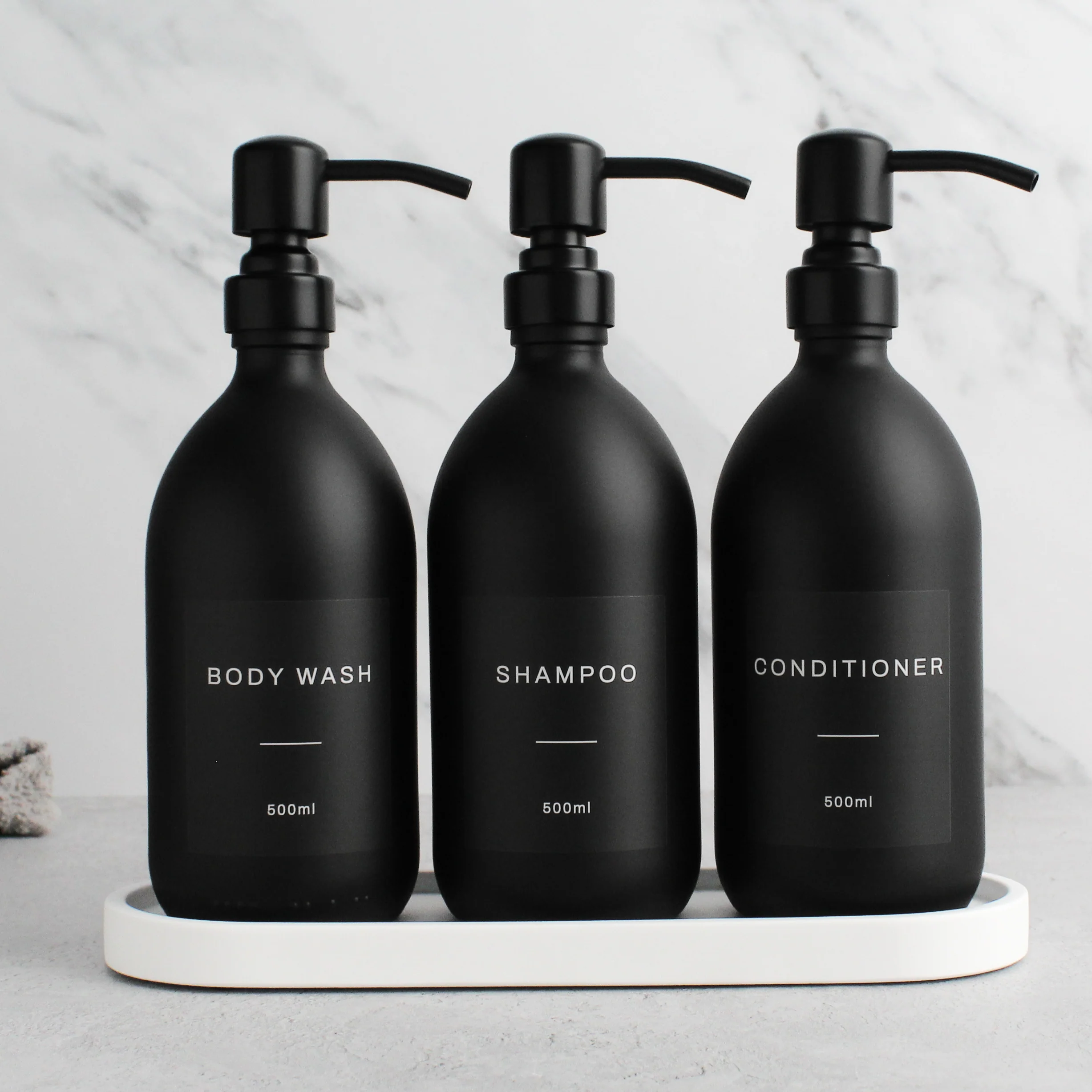 White Tray & Matte Black Dispenser Triple Set - Image 7