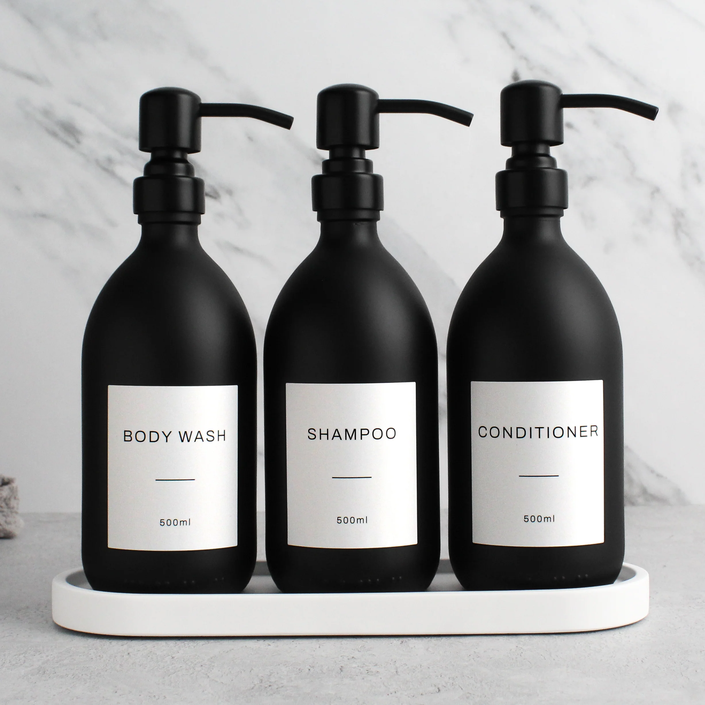 White Tray & Matte Black Dispenser Triple Set - Image 8