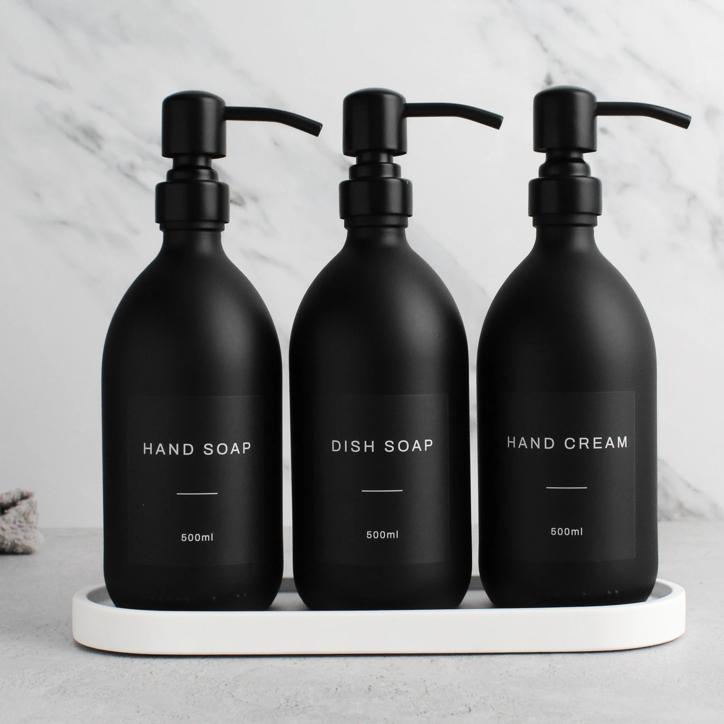 White Tray & Matte Black Dispenser Triple Set - Image 9