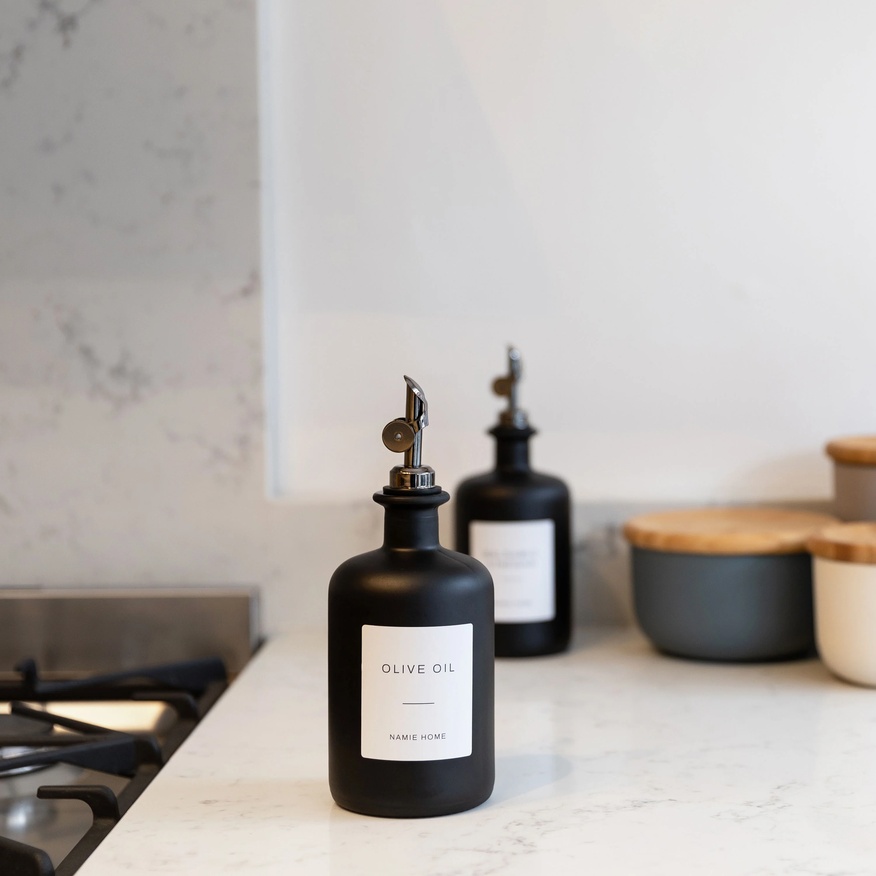 Matte Black Glass Oil Bottle With Label - Image 12
