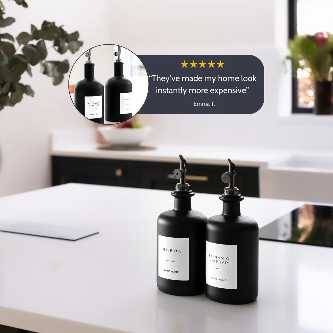 Matte Black Glass Oil Bottle With Label - Image 3