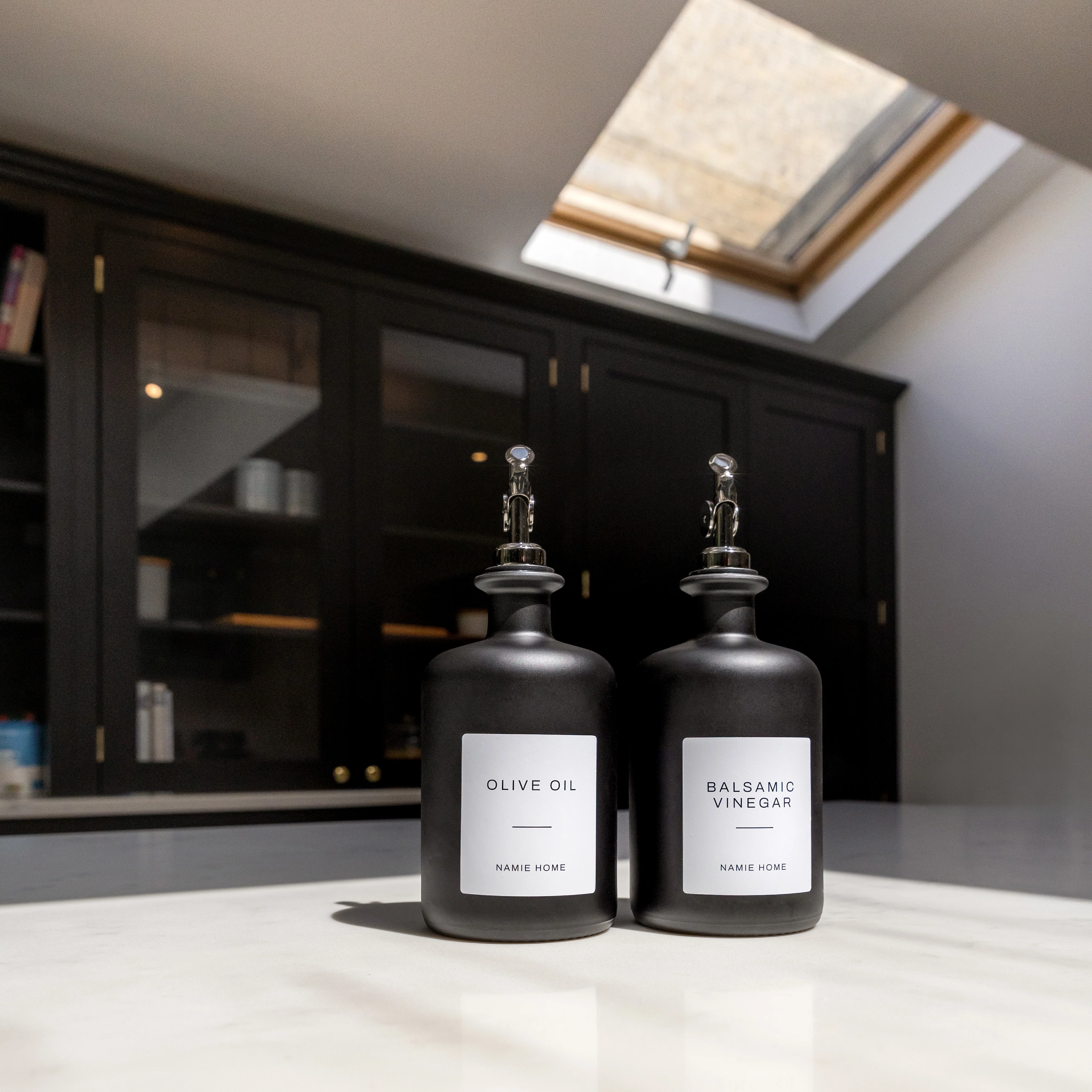 Matte Black Glass Oil Bottle With Label - Image 4