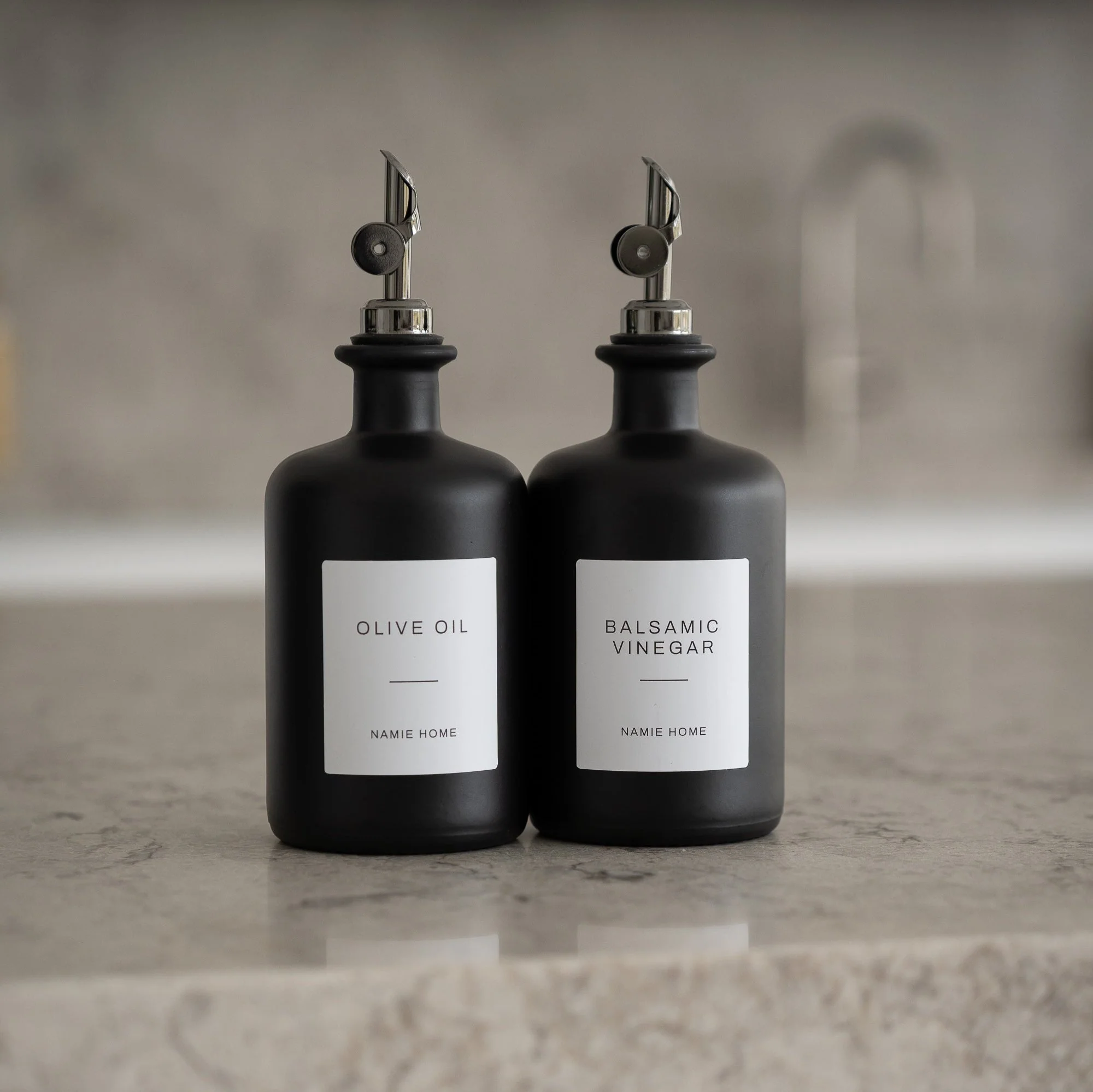 Matte Black Glass Oil Bottle With Label - Image 6