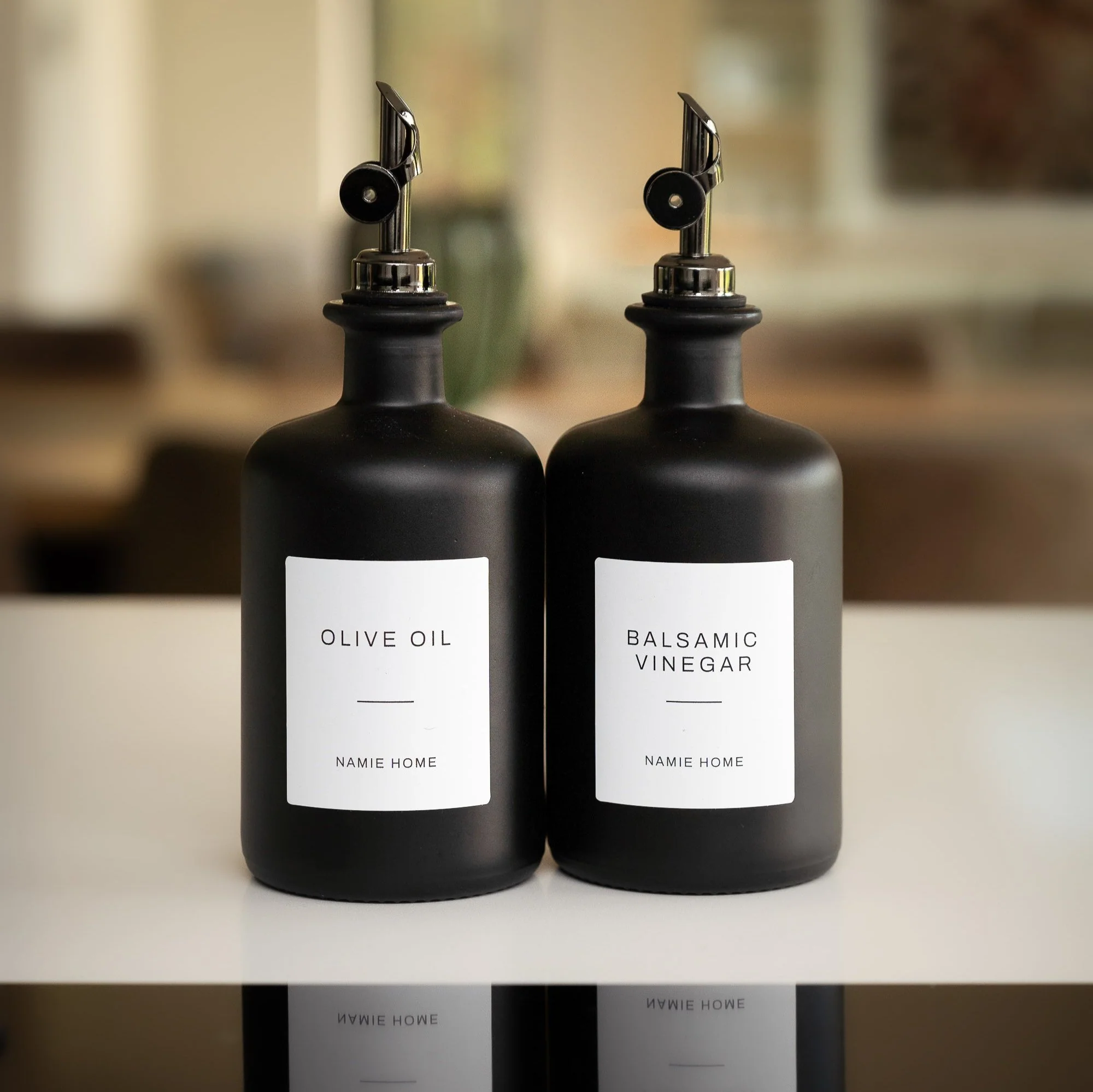Matte Black Glass Oil Bottle With Label - Image 7