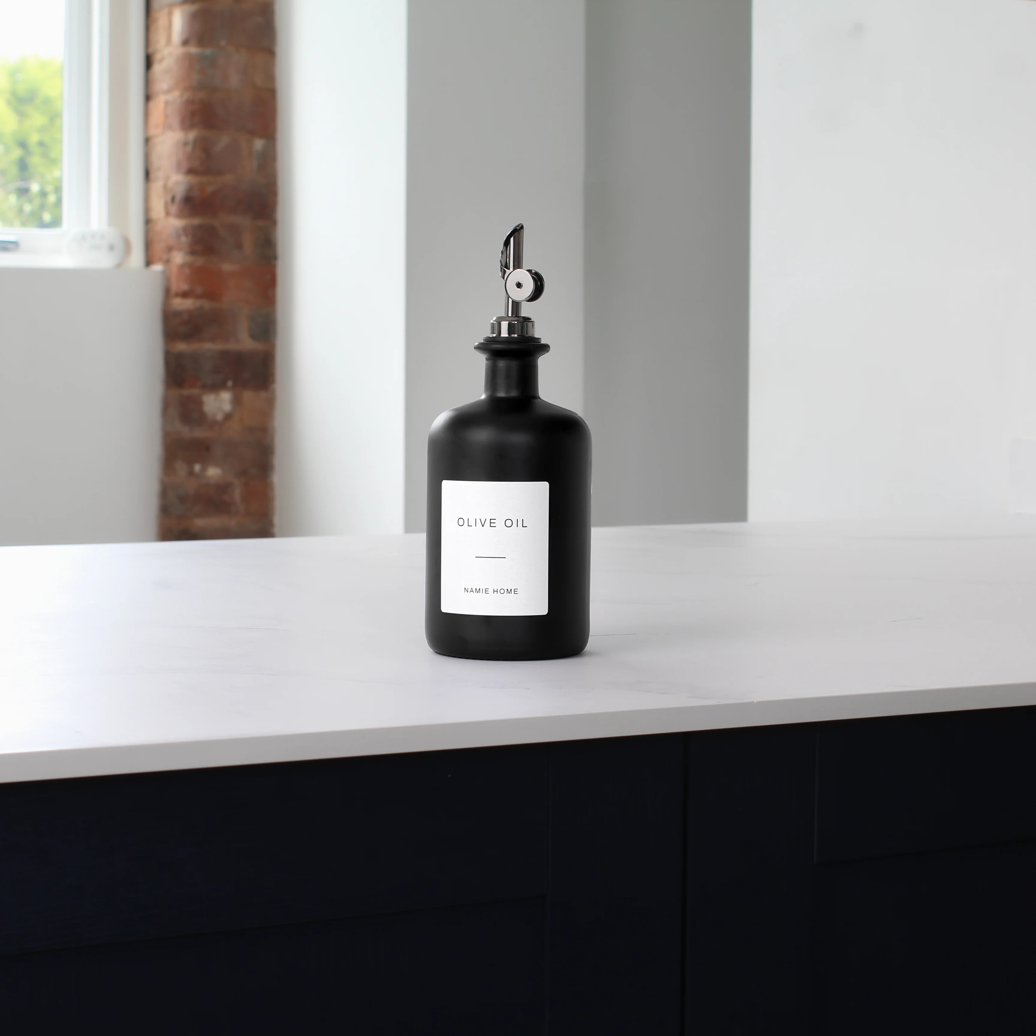 Matte Black Glass Oil Bottle With Label - Image 8