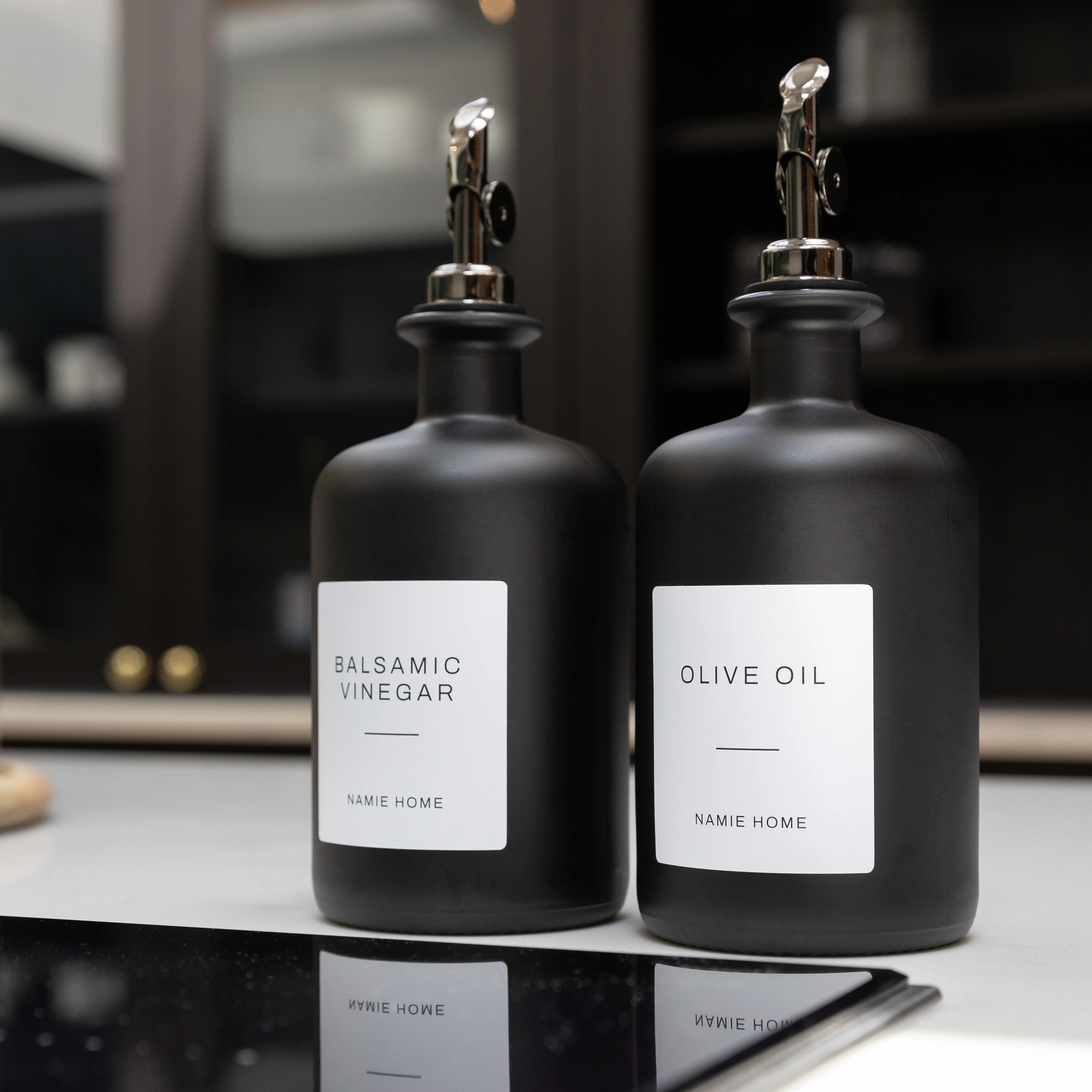 Matte Black Glass Oil Bottle With Label - Image 9