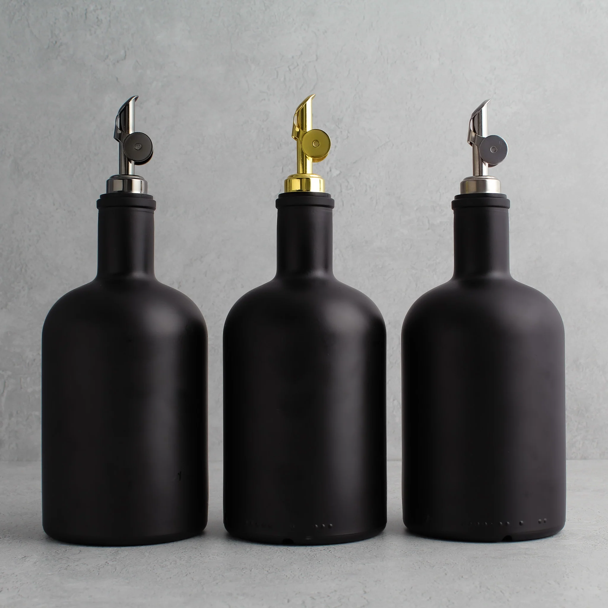 Matte Black Glass Tall Neck Oil Bottle With Label - Image 3