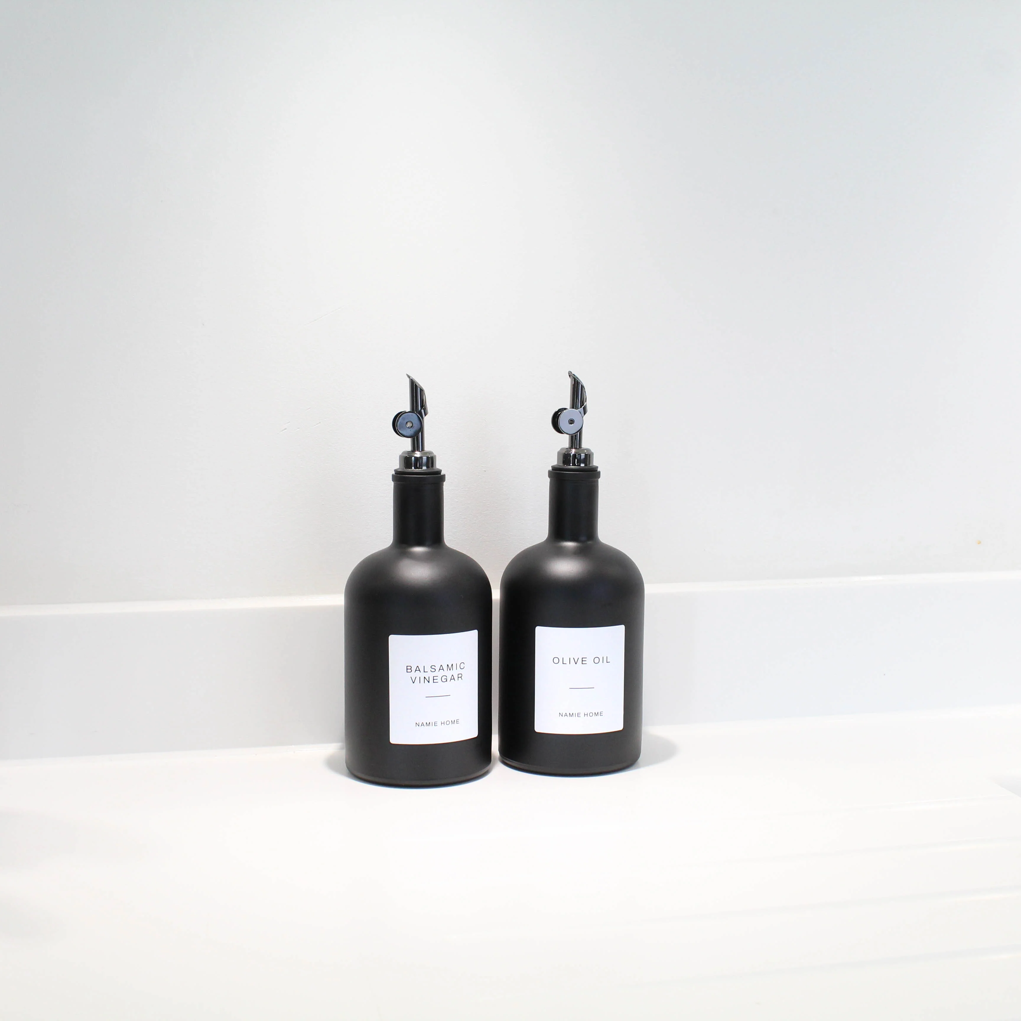Matte Black Glass Tall Neck Oil Bottle With Label - Image 10