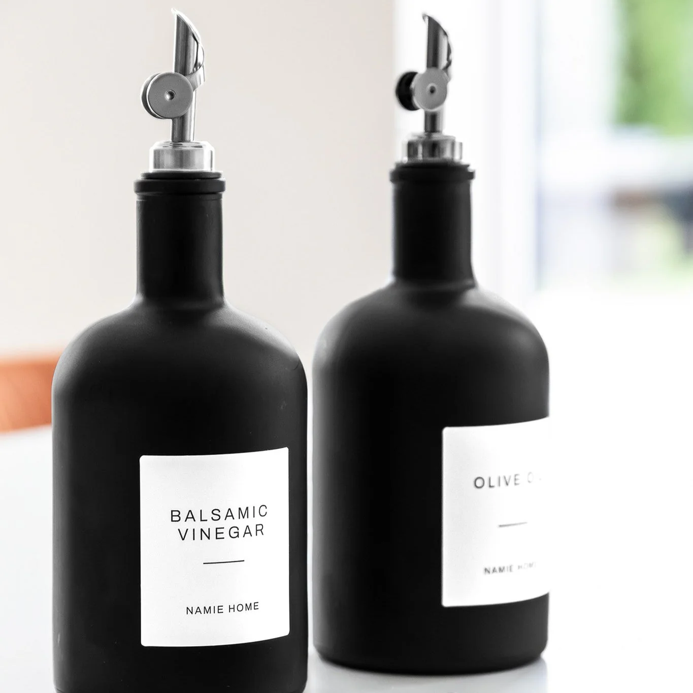 Matte Black Glass Tall Neck Oil Bottle With Label - Image 9