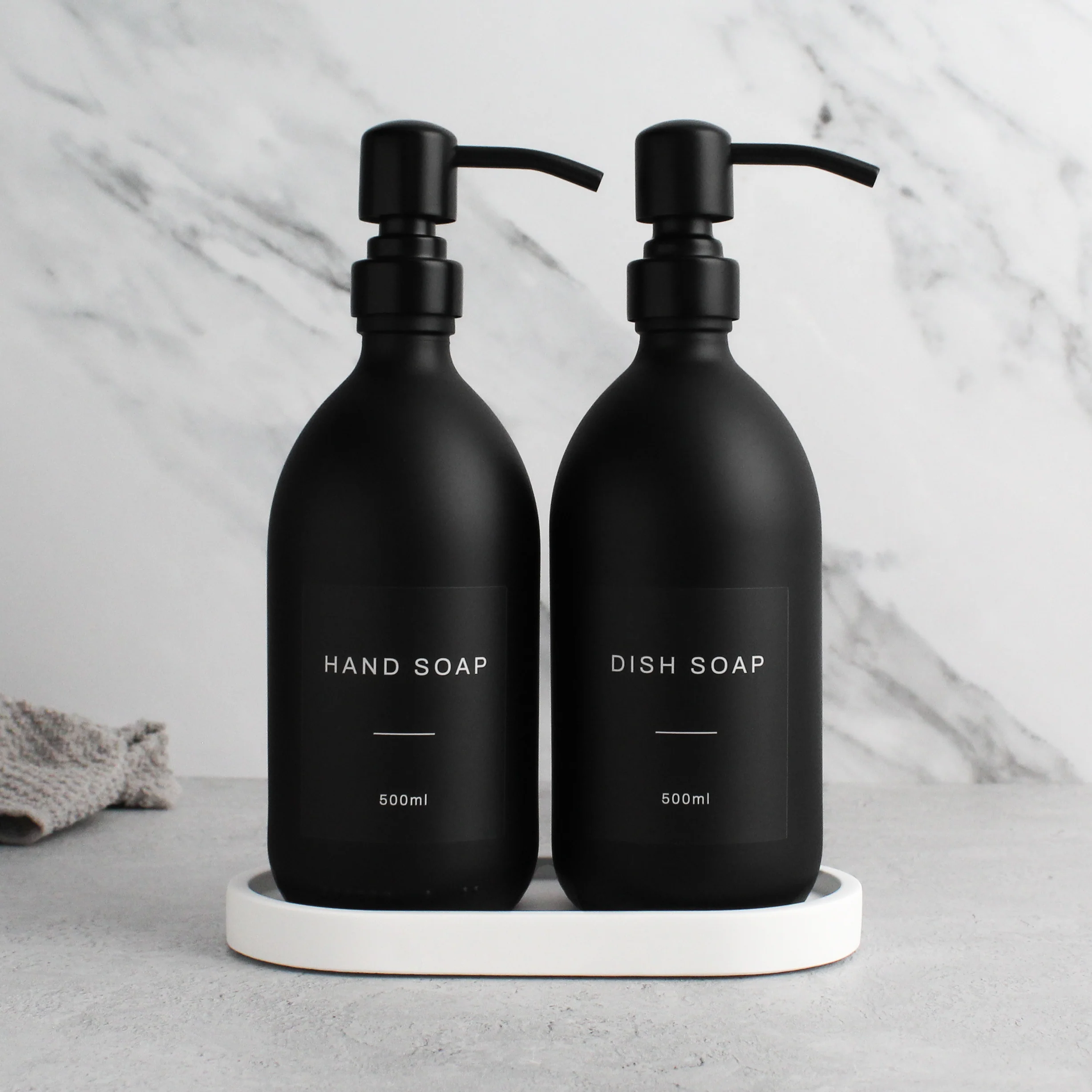 Hand Soap & Dish Soap Matte Black Glass Set - Image 11