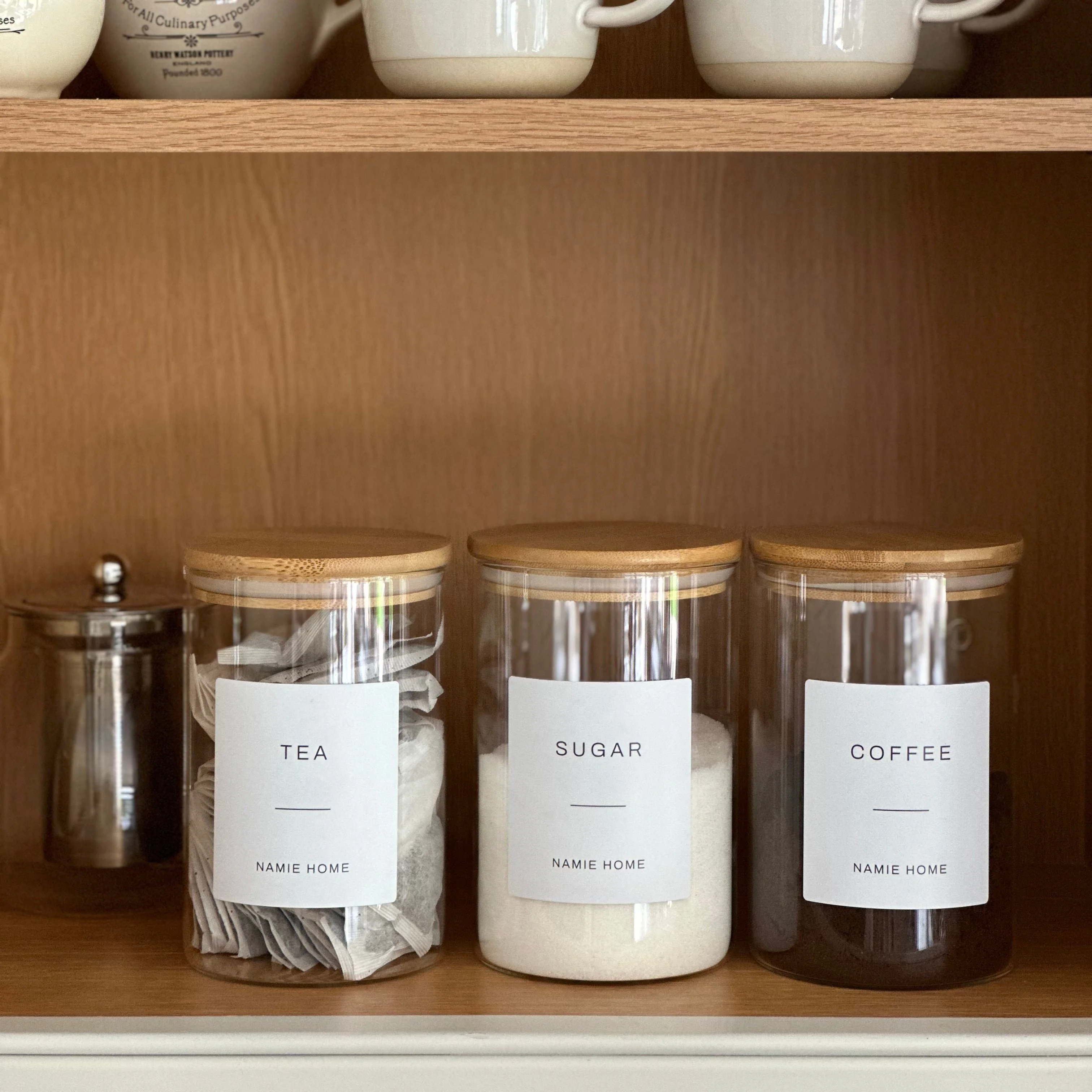 Tea Coffee Sugar Glass Storage Jar Set With Bamboo Lids - Image 3