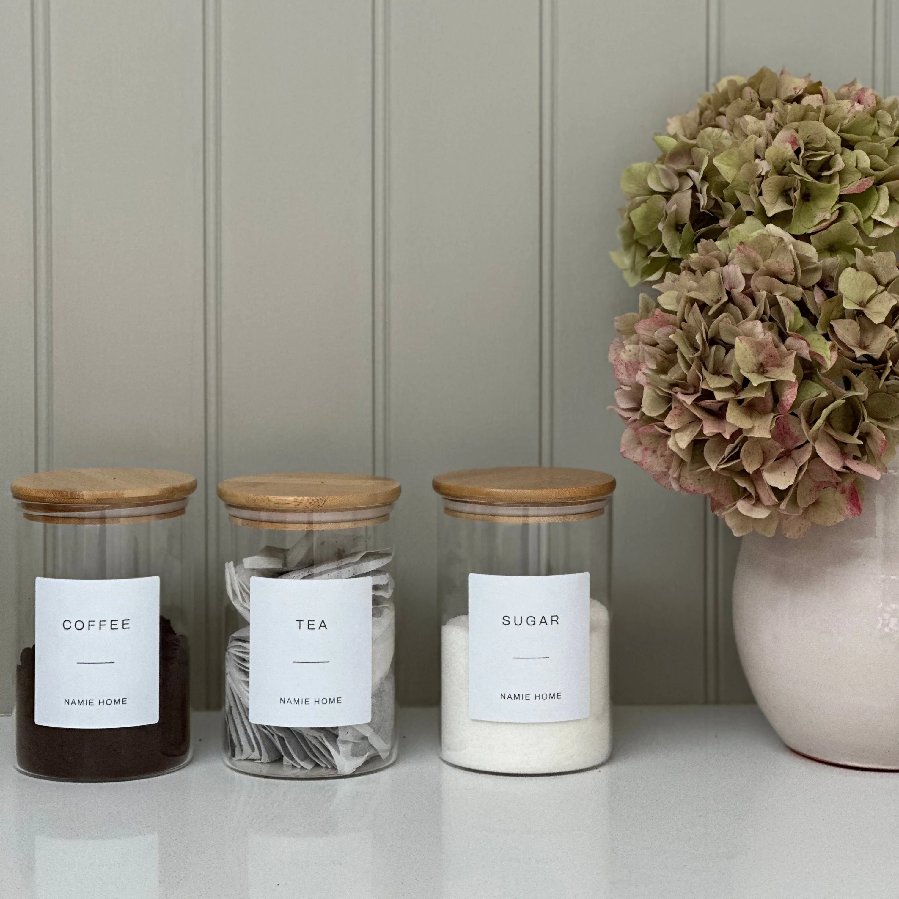 Tea Coffee Sugar Glass Storage Jar Set With Bamboo Lids - Image 4