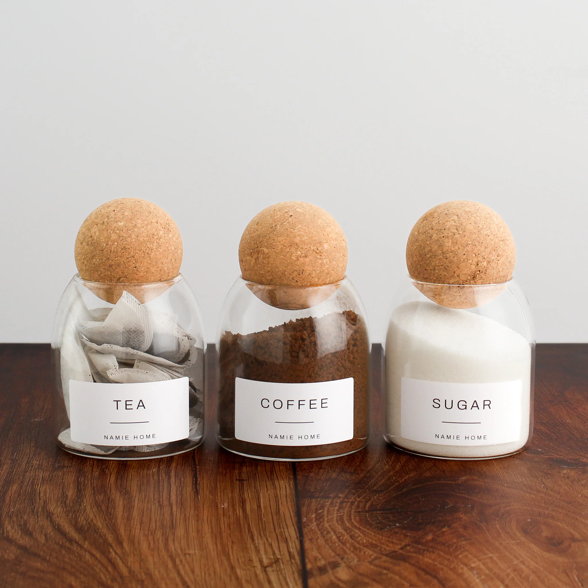 Tea Coffee Sugar Cork Ball Glass Storage Jar Set - Image 10