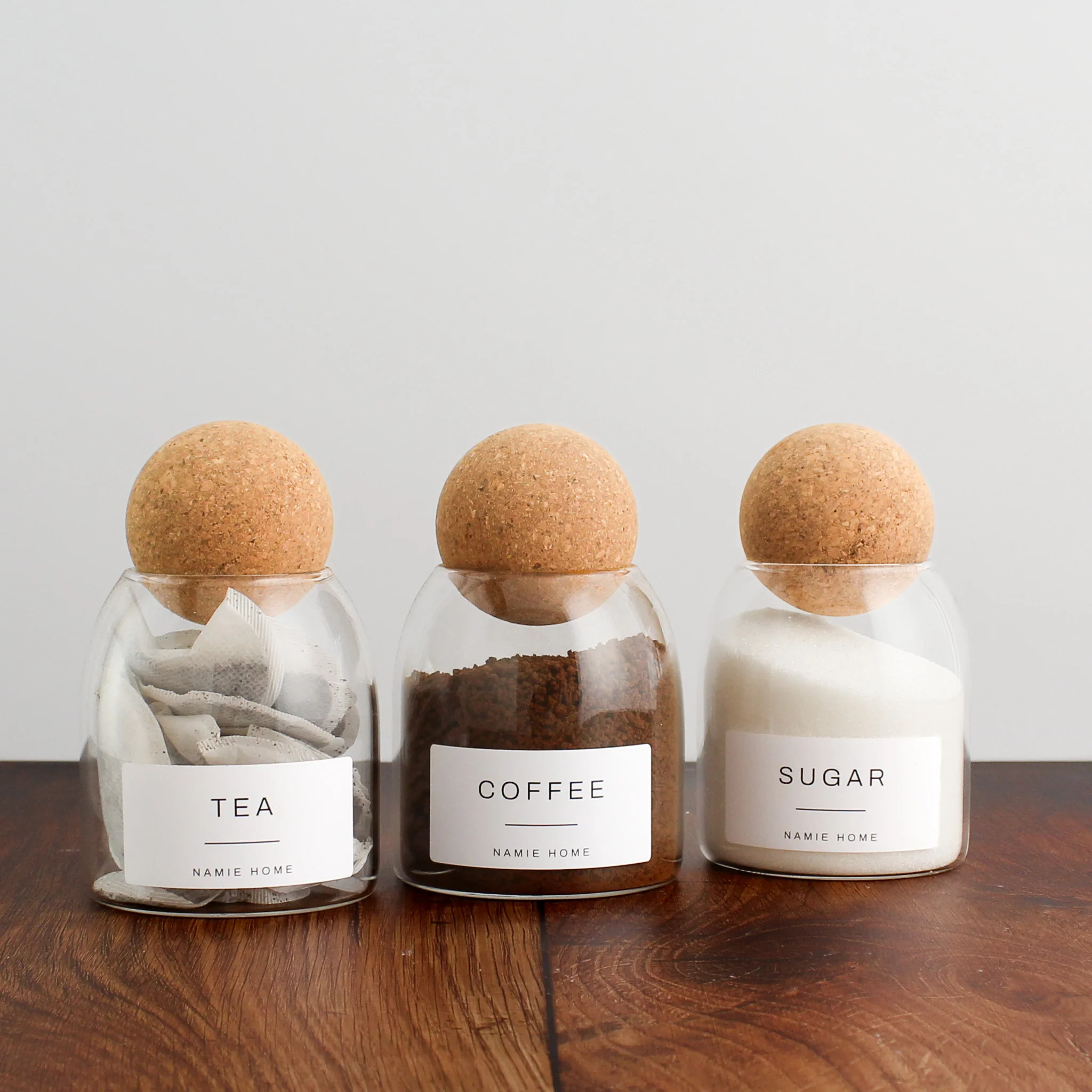 Tea Coffee Sugar Cork Ball Glass Storage Jar Set - Image 12