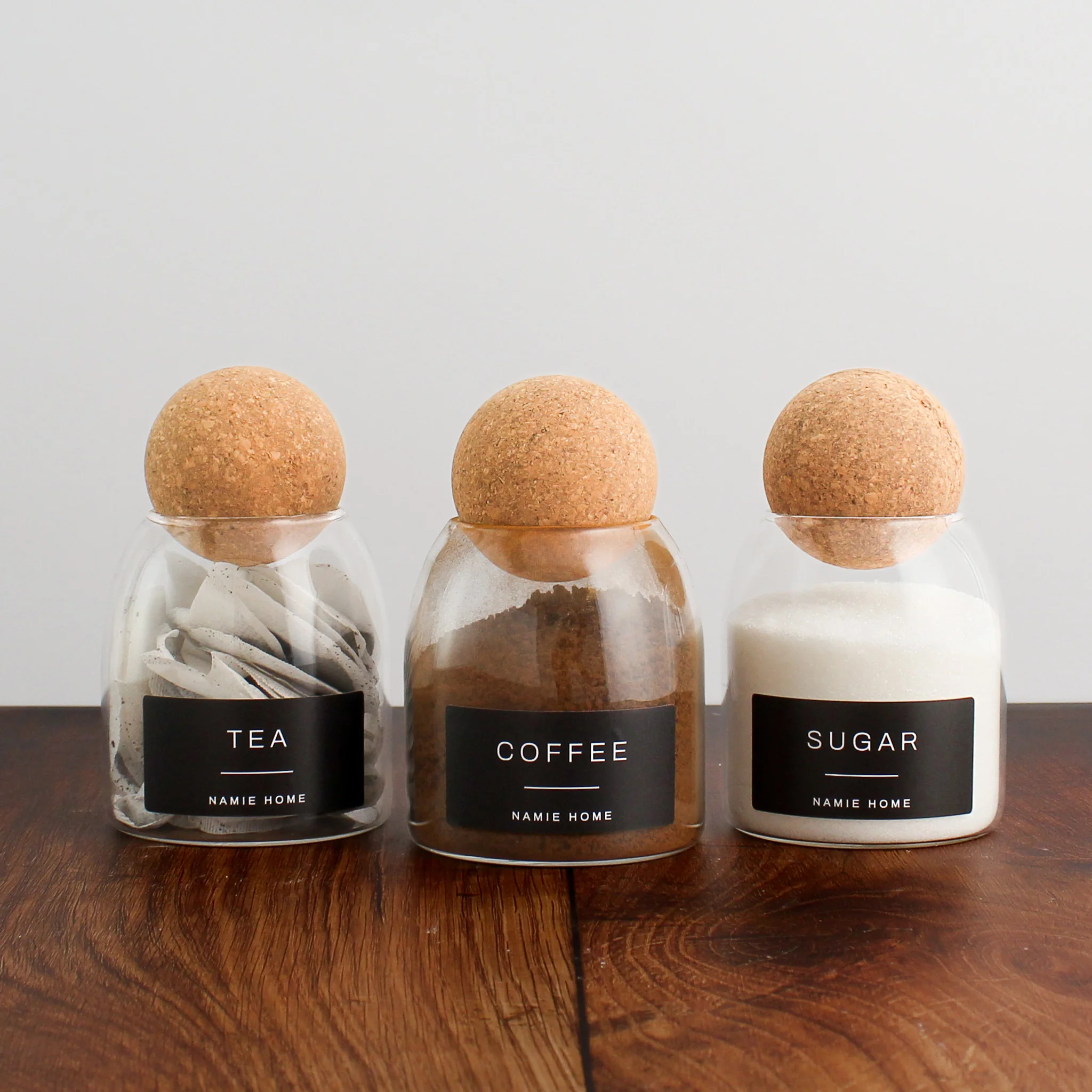 Tea Coffee Sugar Cork Ball Glass Storage Jar Set - Image 14