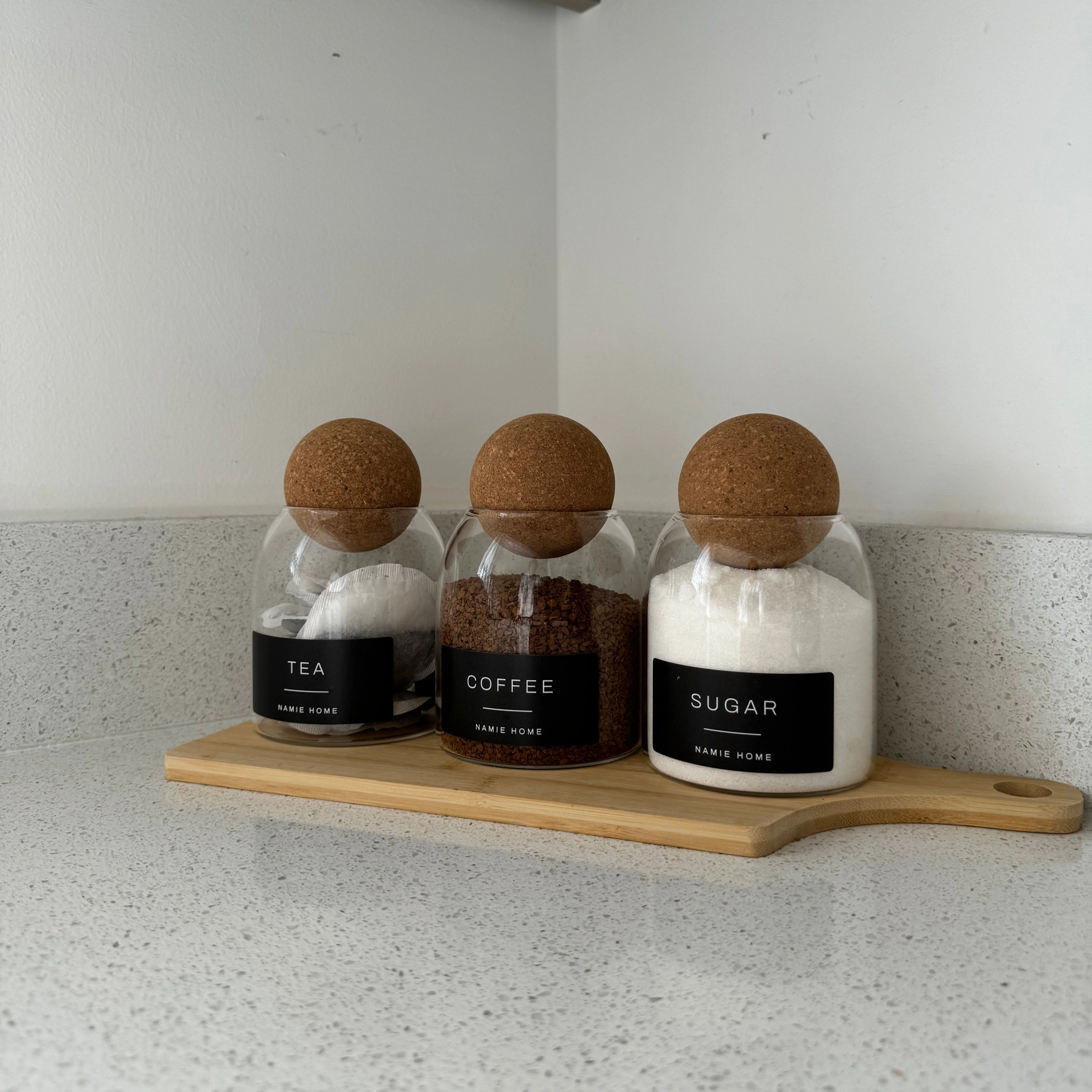 Tea Coffee Sugar Cork Ball Glass Storage Jar Set - Image 3