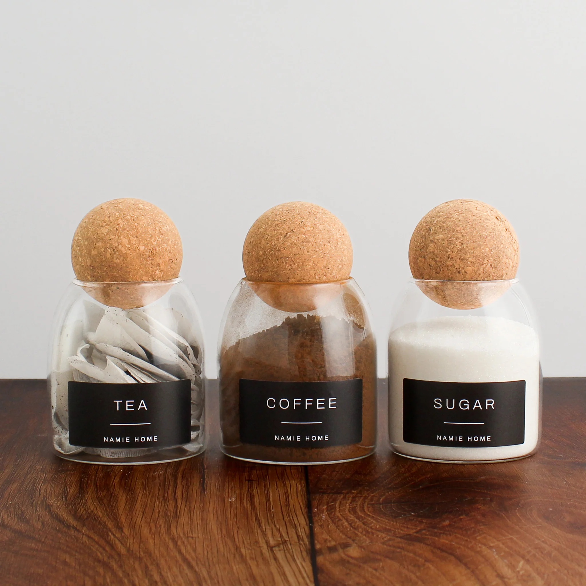 Tea Coffee Sugar Cork Ball Glass Storage Jar Set - Image 5