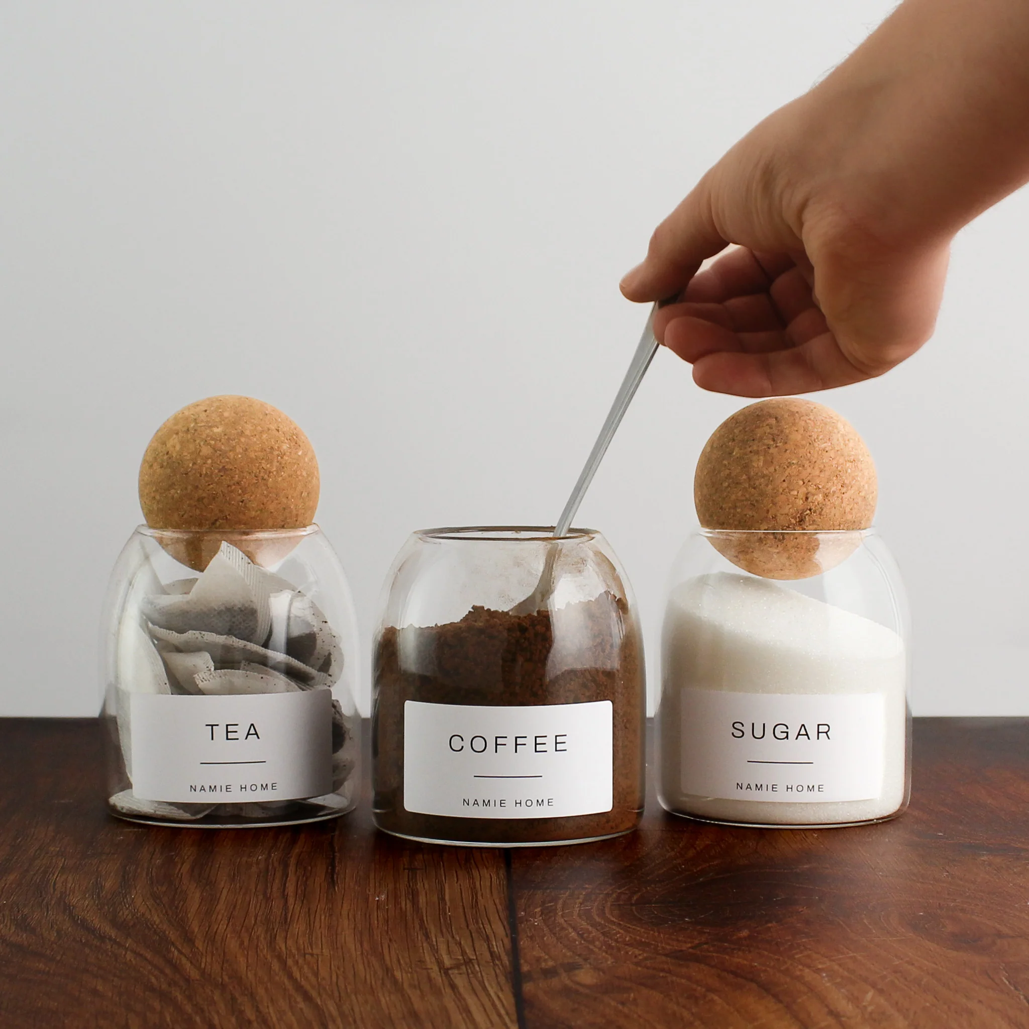 Tea Coffee Sugar Cork Ball Glass Storage Jar Set - Image 6