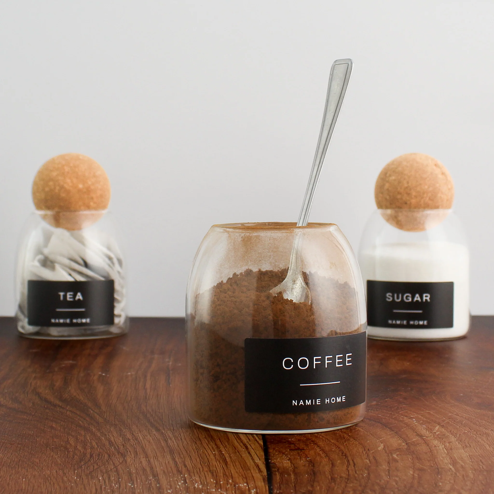 Tea Coffee Sugar Cork Ball Glass Storage Jar Set - Image 7