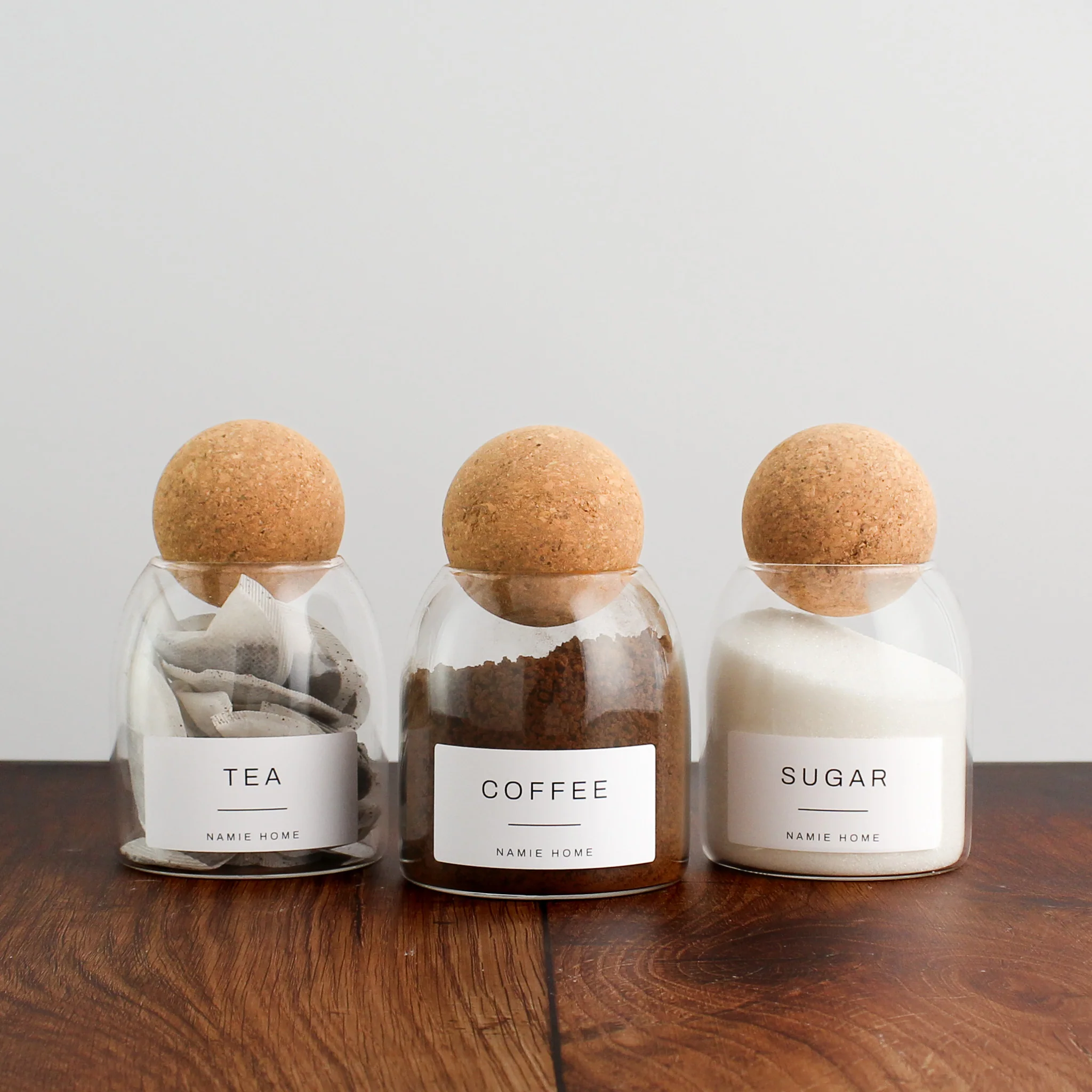 Tea Coffee Sugar Cork Ball Glass Storage Jar Set - Image 8