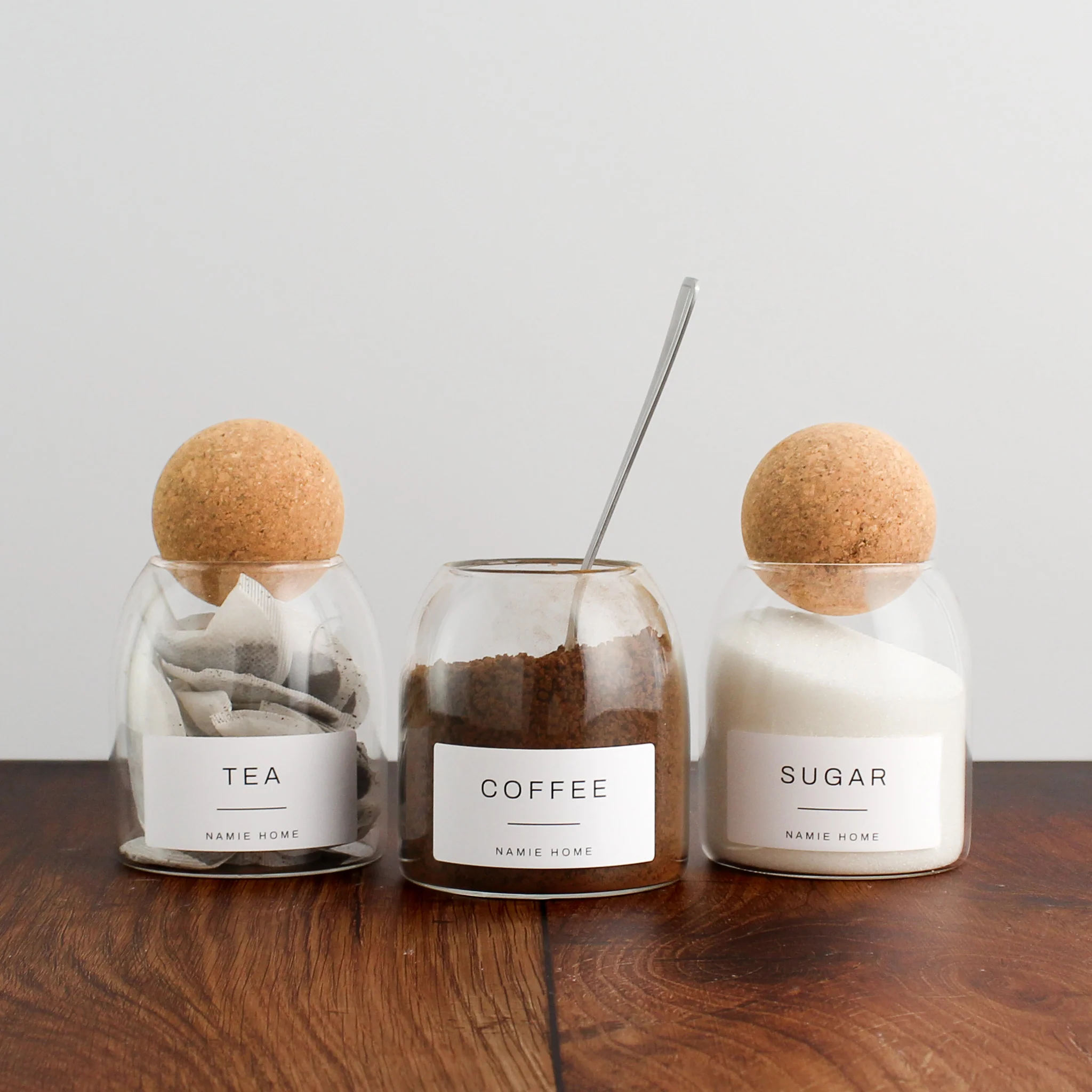 Tea Coffee Sugar Cork Ball Glass Storage Jar Set - Image 9