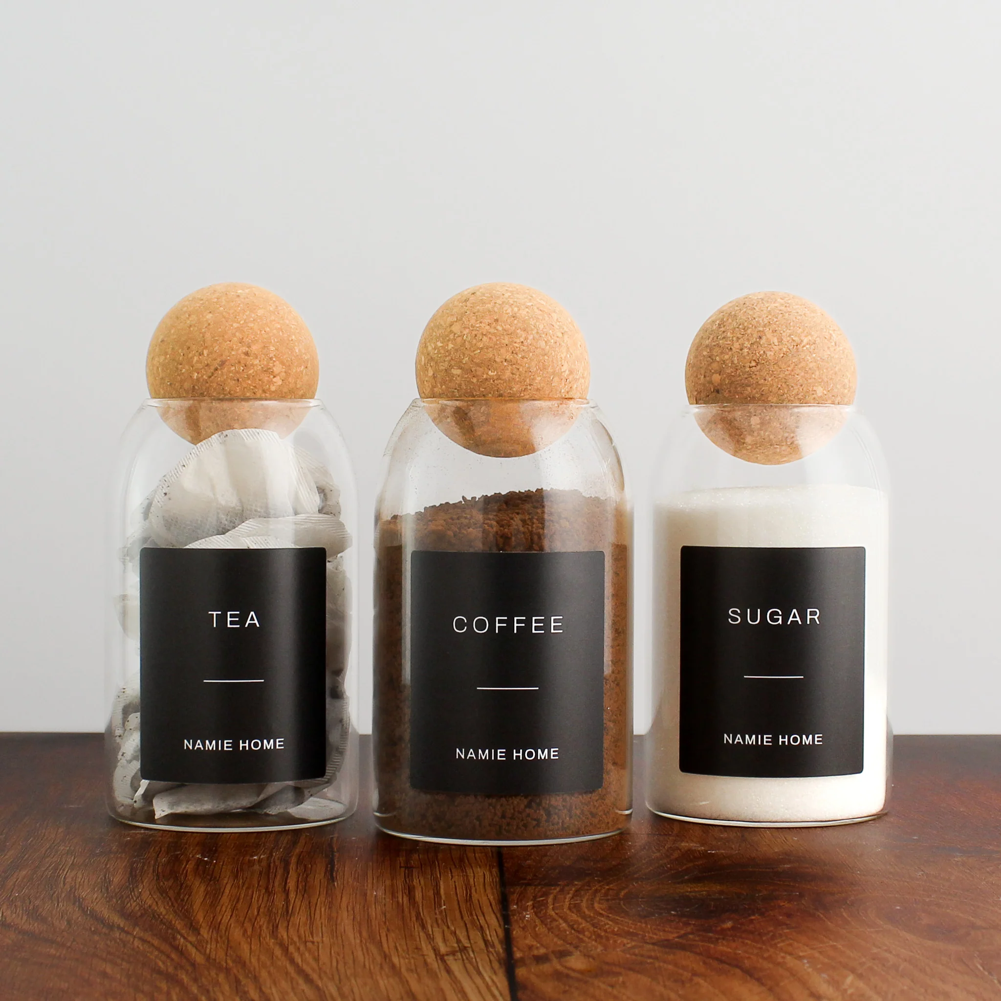 Tea Coffee Sugar Cork Ball Glass Storage Jar Set - Image 11
