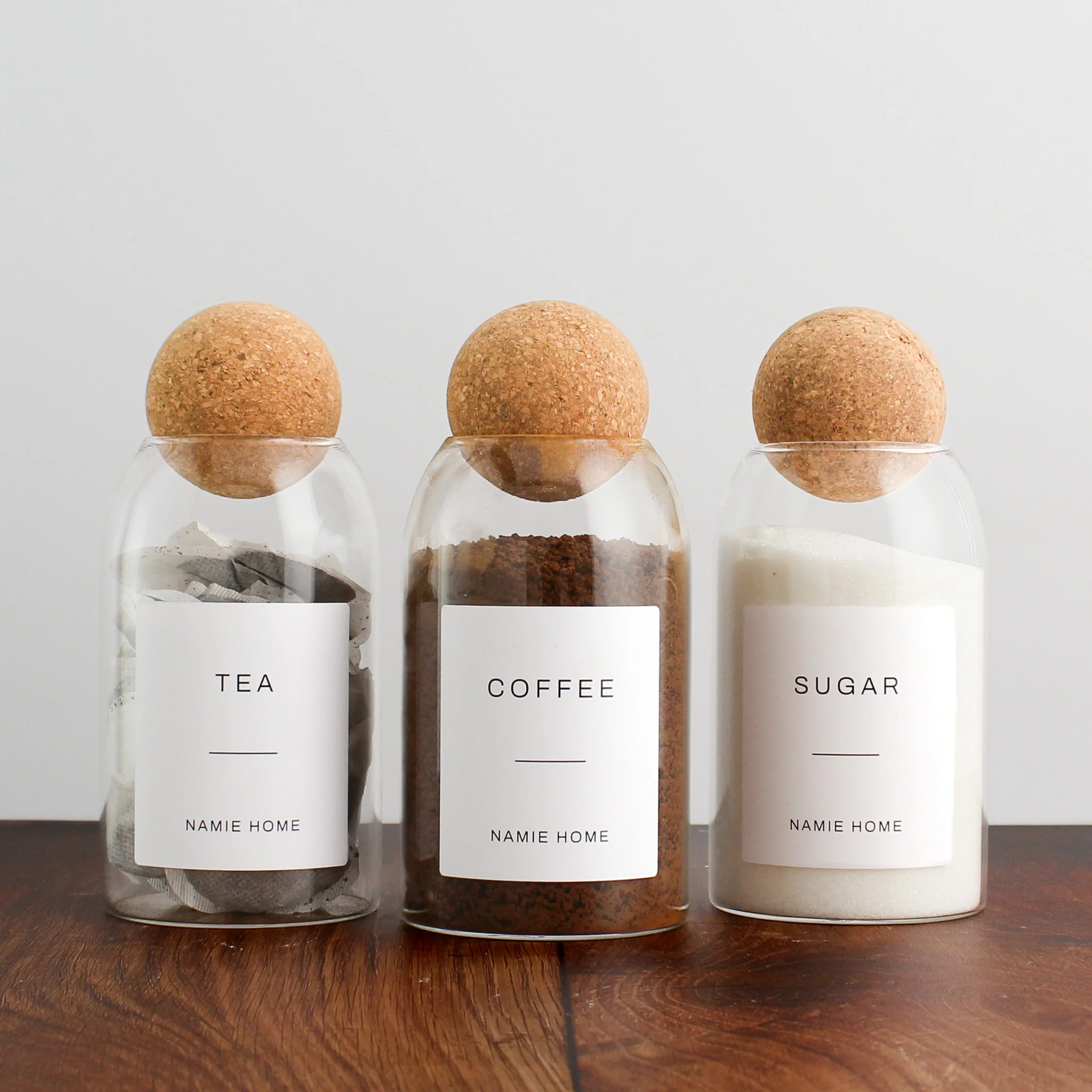 Tea Coffee Sugar Cork Ball Glass Storage Jar Set - Image 6