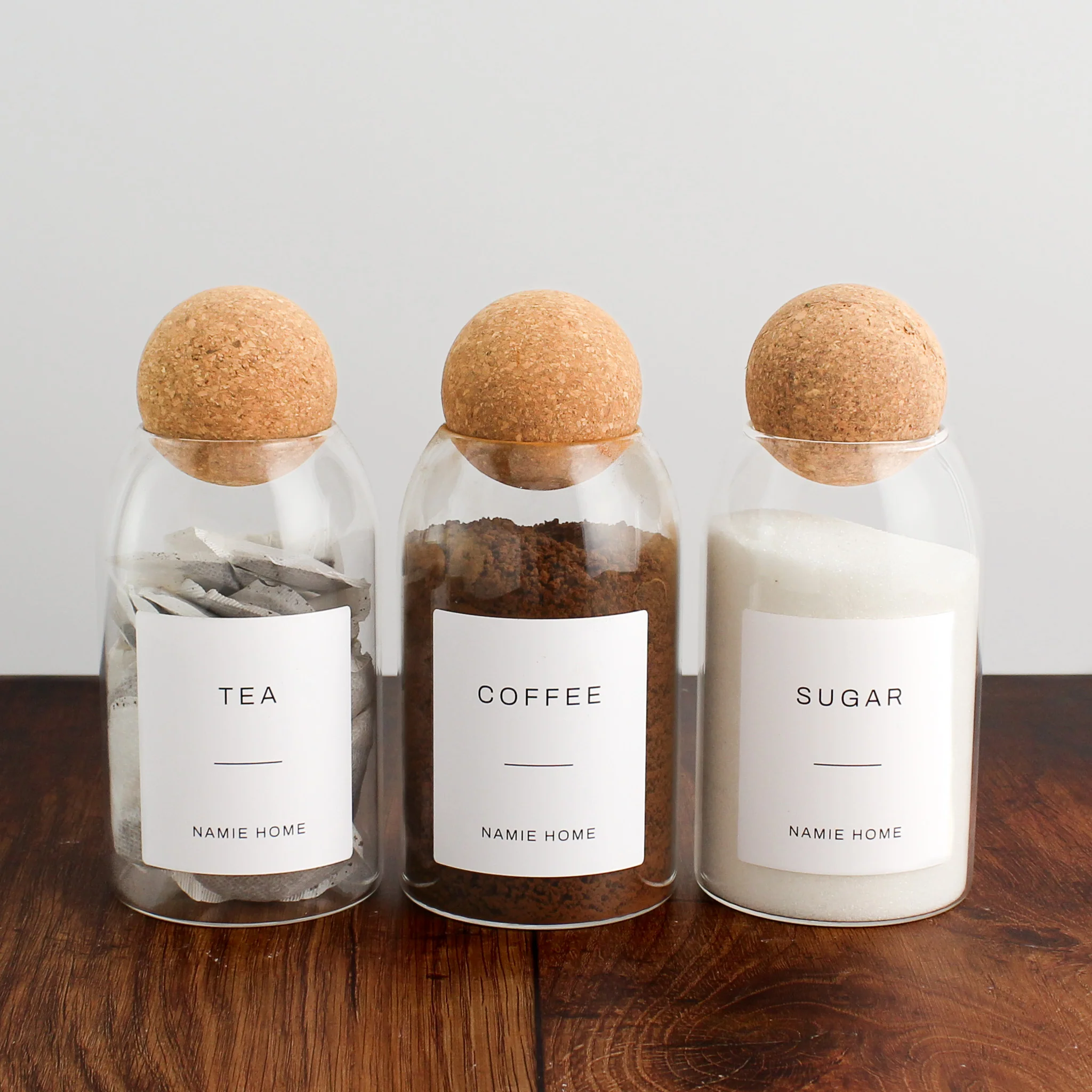 Tea Coffee Sugar Cork Ball Glass Storage Jar Set - Image 7