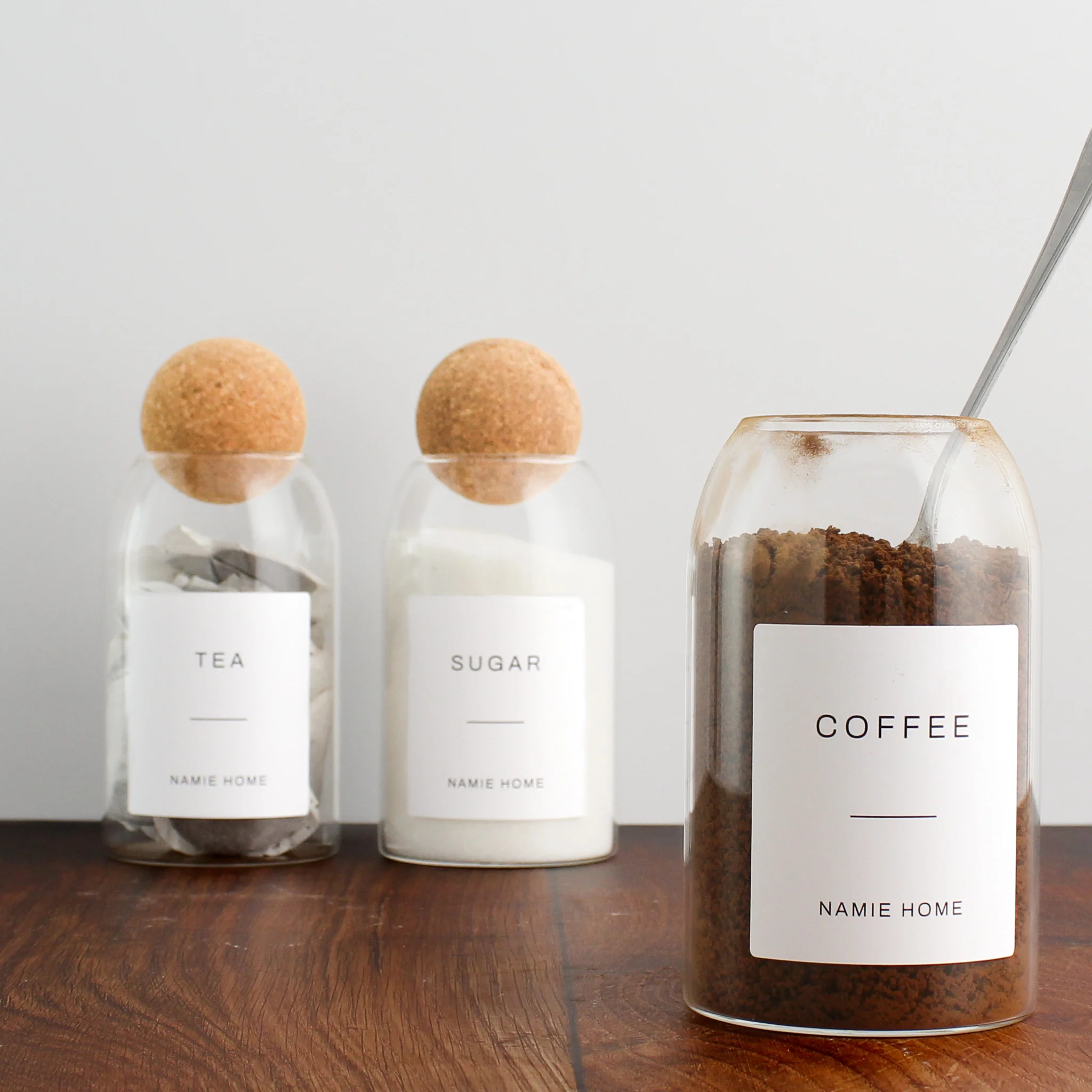 Tea Coffee Sugar Cork Ball Glass Storage Jar Set - Image 8