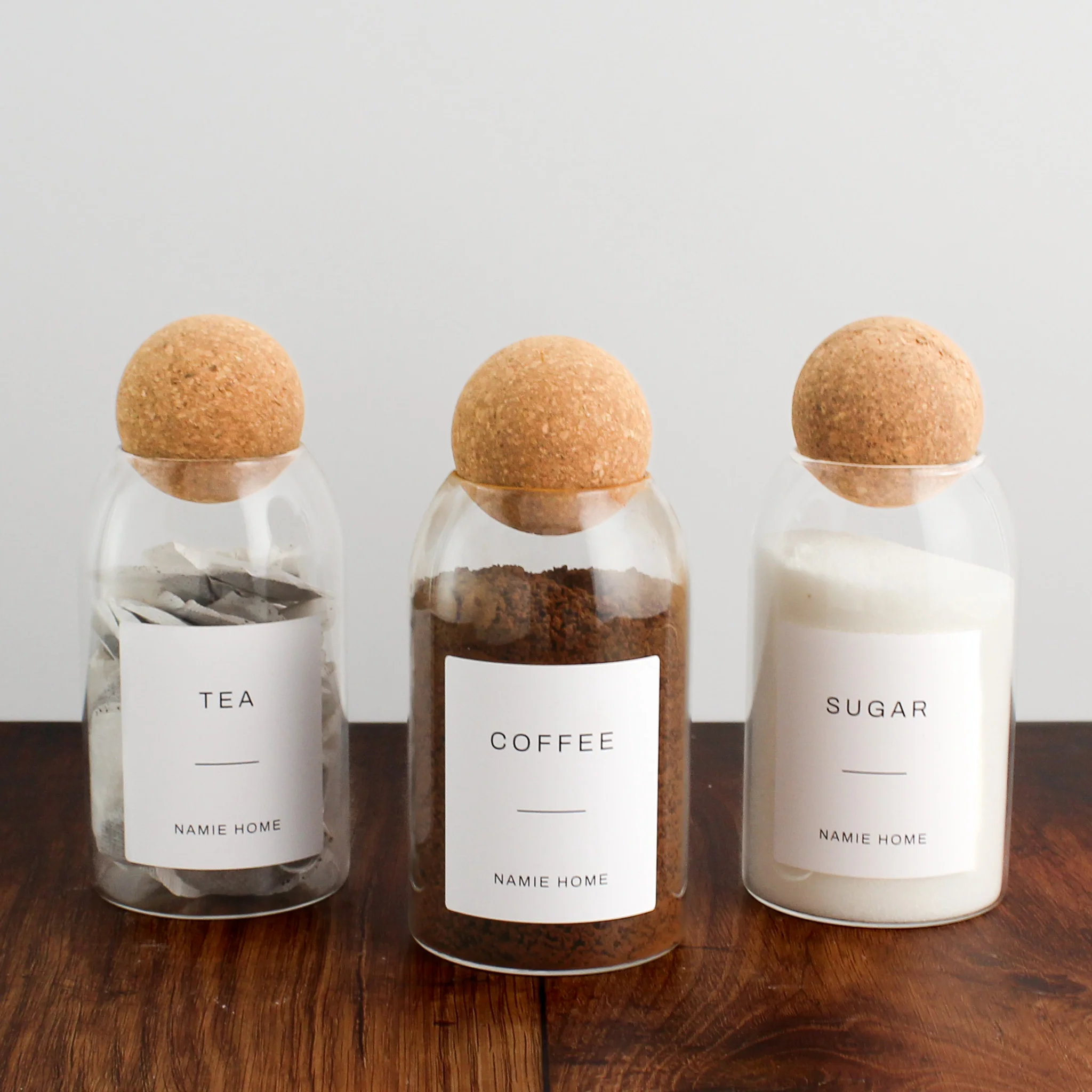 Tea Coffee Sugar Cork Ball Glass Storage Jar Set - Image 9