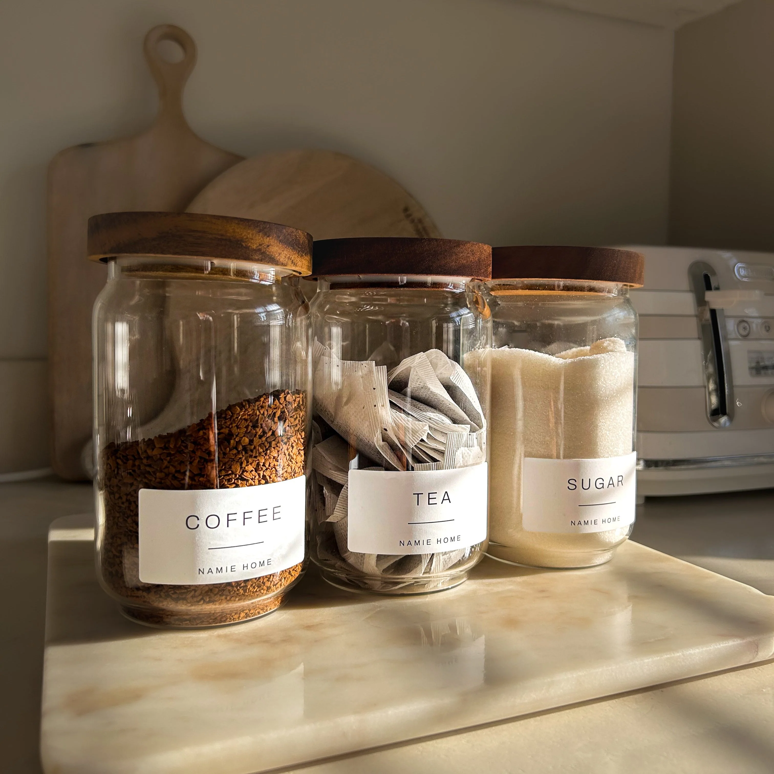 Tea Coffee Sugar Storage Jar Set With Acacia Lids - Image 3