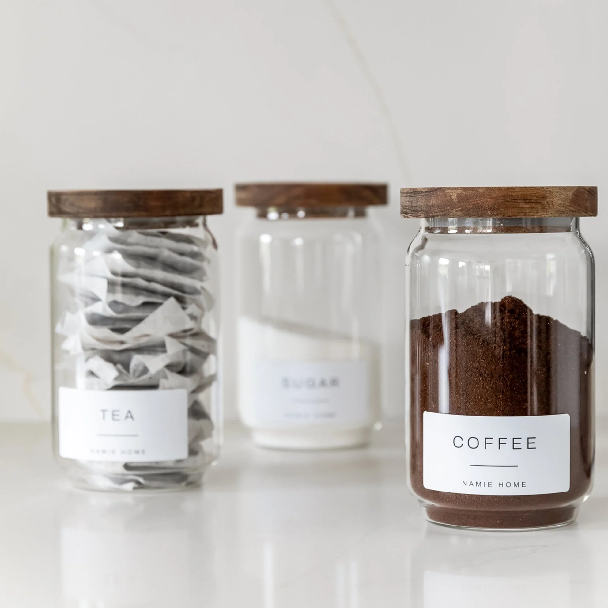 Tea Coffee Sugar Storage Jar Set With Acacia Lids - Image 5