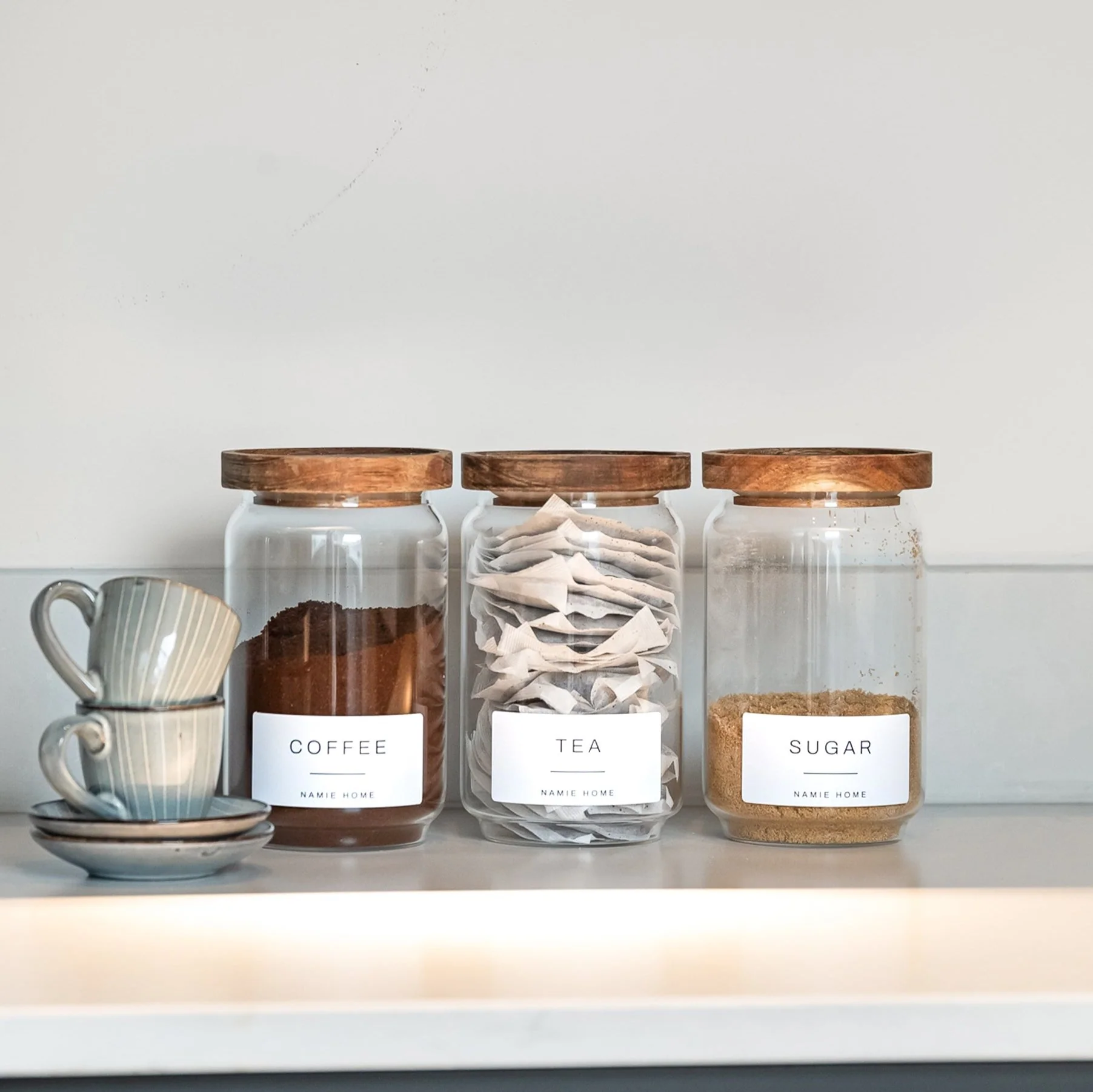 Tea Coffee Sugar Storage Jar Set With Acacia Lids - Image 7
