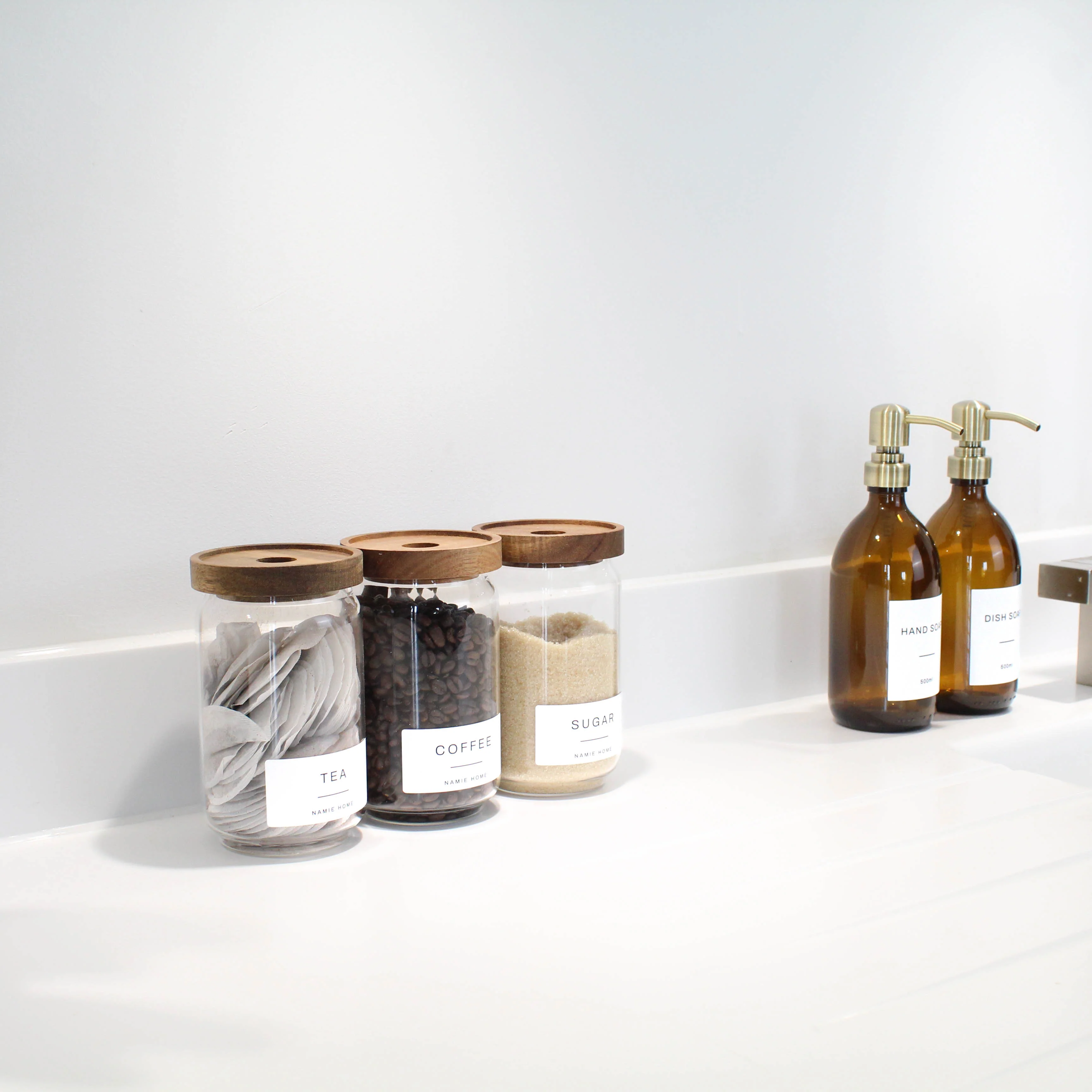 Tea Coffee Sugar Storage Jar Set With Acacia Lids - Image 8
