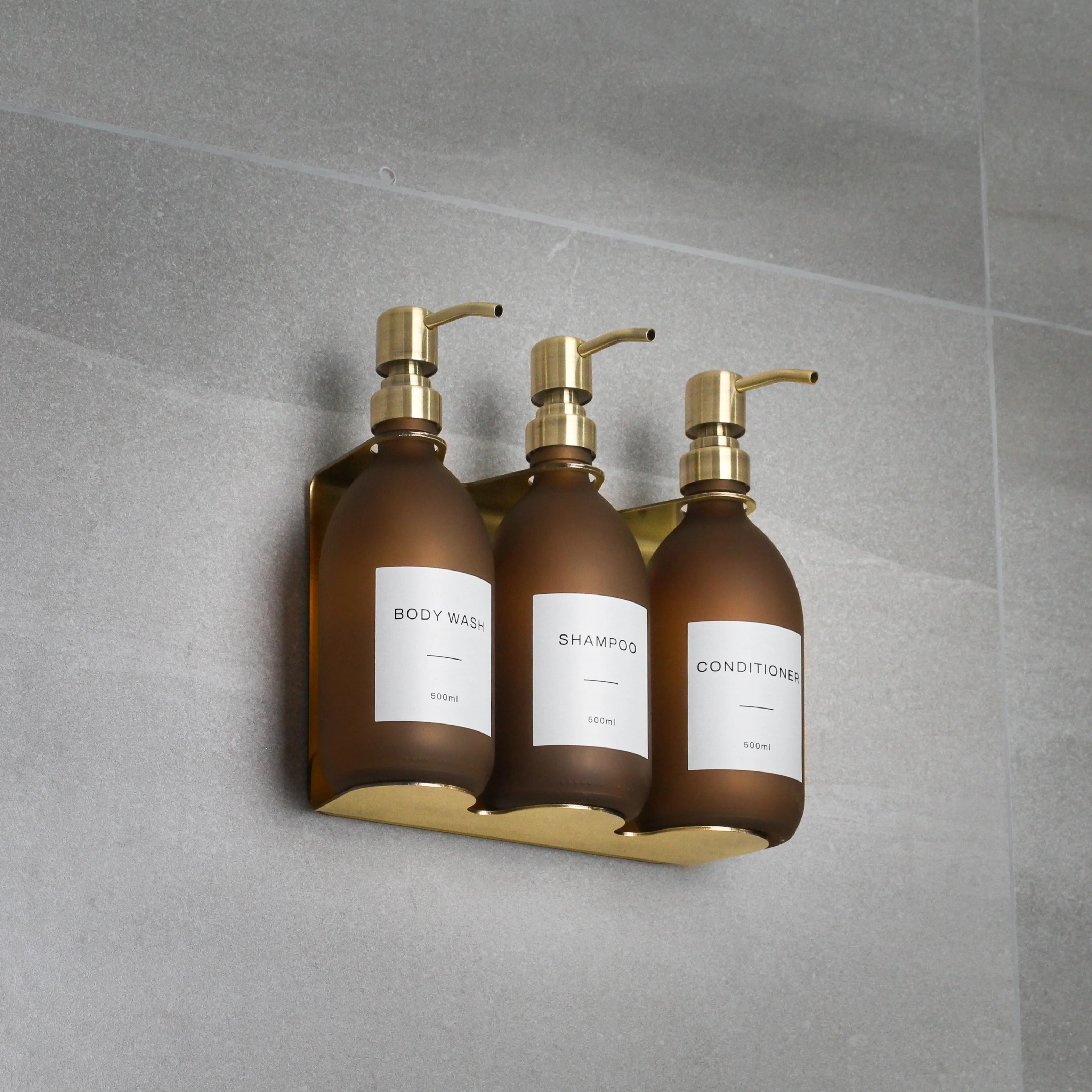 Gold Wall Bracket & Frosted Amber Glass Dispenser Set - Image 2