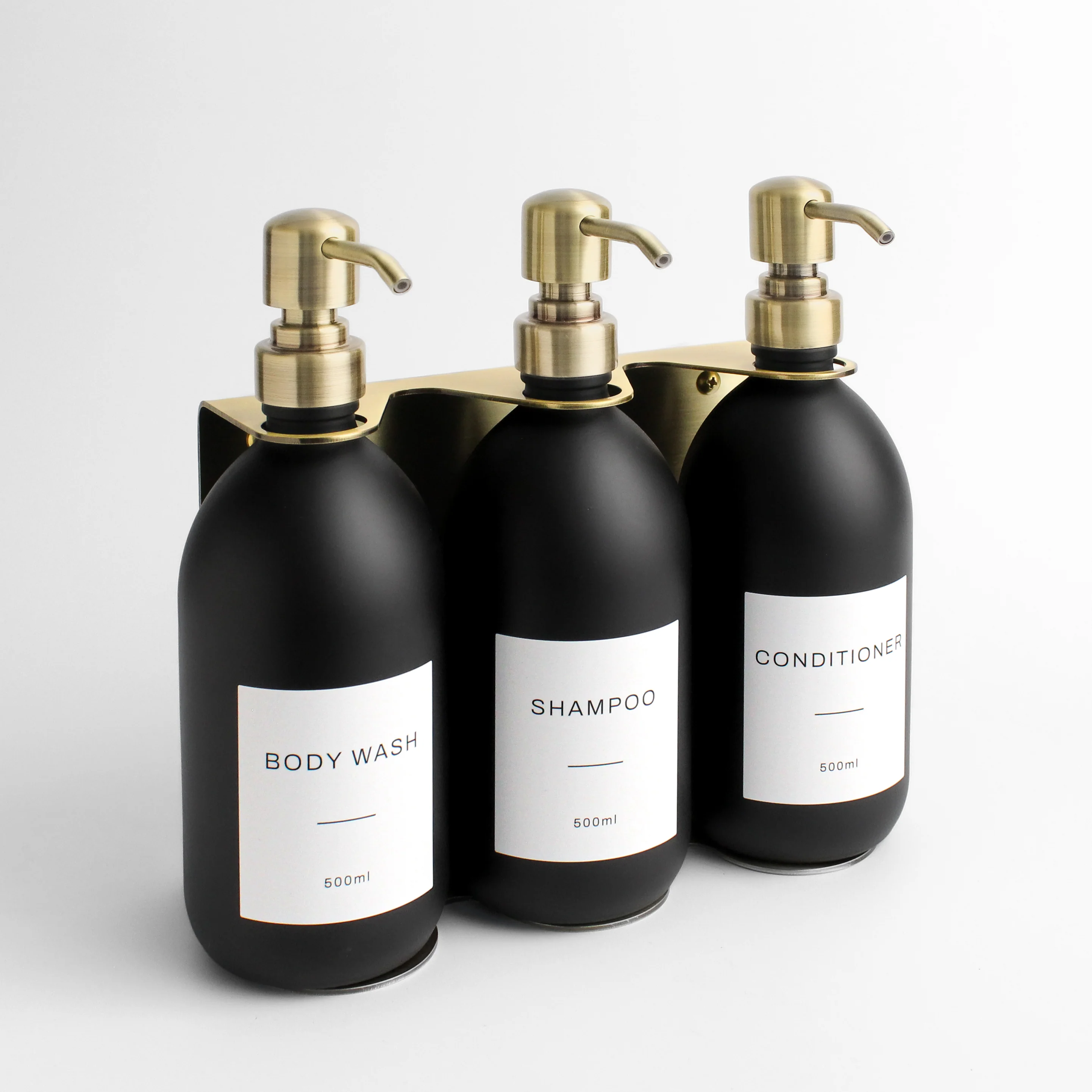Gold Wall Bracket & Matte Black Dispenser Set