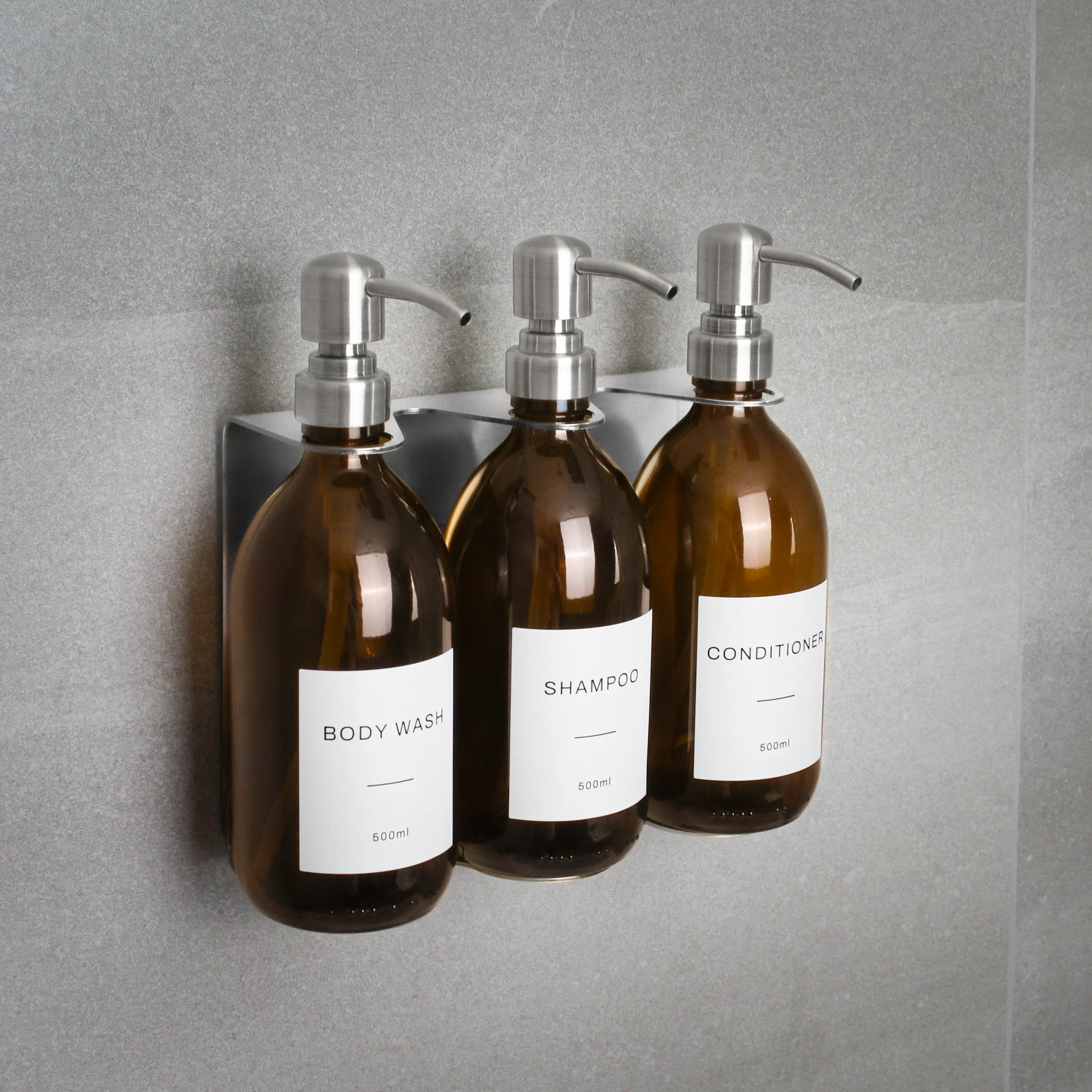 Silver Wall Bracket & Amber Glass Dispenser Set - Image 3